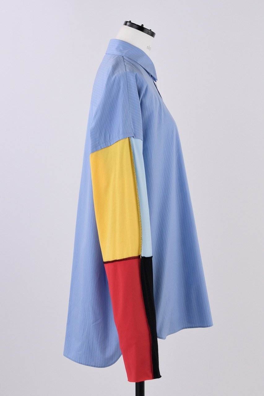 【ナゴンスタンス/nagonstans】のブロードピンストライプ カットスリーブSH/シャツ 人気、トレンドファッション・服の通販 founy(ファニー) 　ファッション　Fashion　レディースファッション　Fashion for Women　トップス・カットソー　Cut & Sew Tops　シャツ・ブラウス・オフィスカジュアル　Elegant Blouses & Button-Ups　カットソー　Cut and Sewn Top　スリーブ　Sleeve, Long Sleeve / Short Sleeve　ドッキング　Docking, Mixed Material　ボックス　Boxy, Box Shape　ミックス　Mix, Mixed Style　メンズ　Men's, Menswear　ロング　Long, Long-Length　other-4|ID: prp329100004365359 ipo3291000000032865894