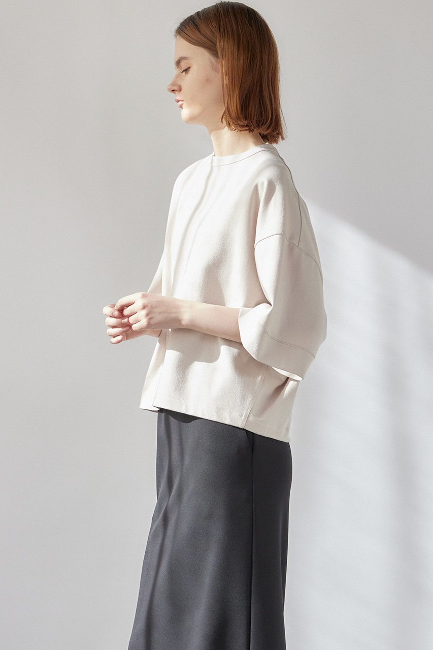 【フローレント/FLORENT】の梨地コットン ハーフスリーブカットソー 人気、トレンドファッション・服の通販 founy(ファニー) 　ファッション　Fashion　レディースファッション　Fashion for Women　トップス・カットソー　Cut & Sew Tops　シャツ・ブラウス・オフィスカジュアル　Elegant Blouses & Button-Ups　ロングTシャツ・Tシャツ　Longline T-Shirts & Tees　カットソー・ベーシックTシャツ　Cut-and-Sewn Tops / Stretch Tees & Basics　ショート　Short, Short Length　スリーブ　Sleeve, Long Sleeve / Short Sleeve　半袖　Short Sleeve, Half Sleeve　抗菌　Antibacterial, Bacteria-Resistant　other-7|ID: prp329100004365390 ipo3291000000032796316