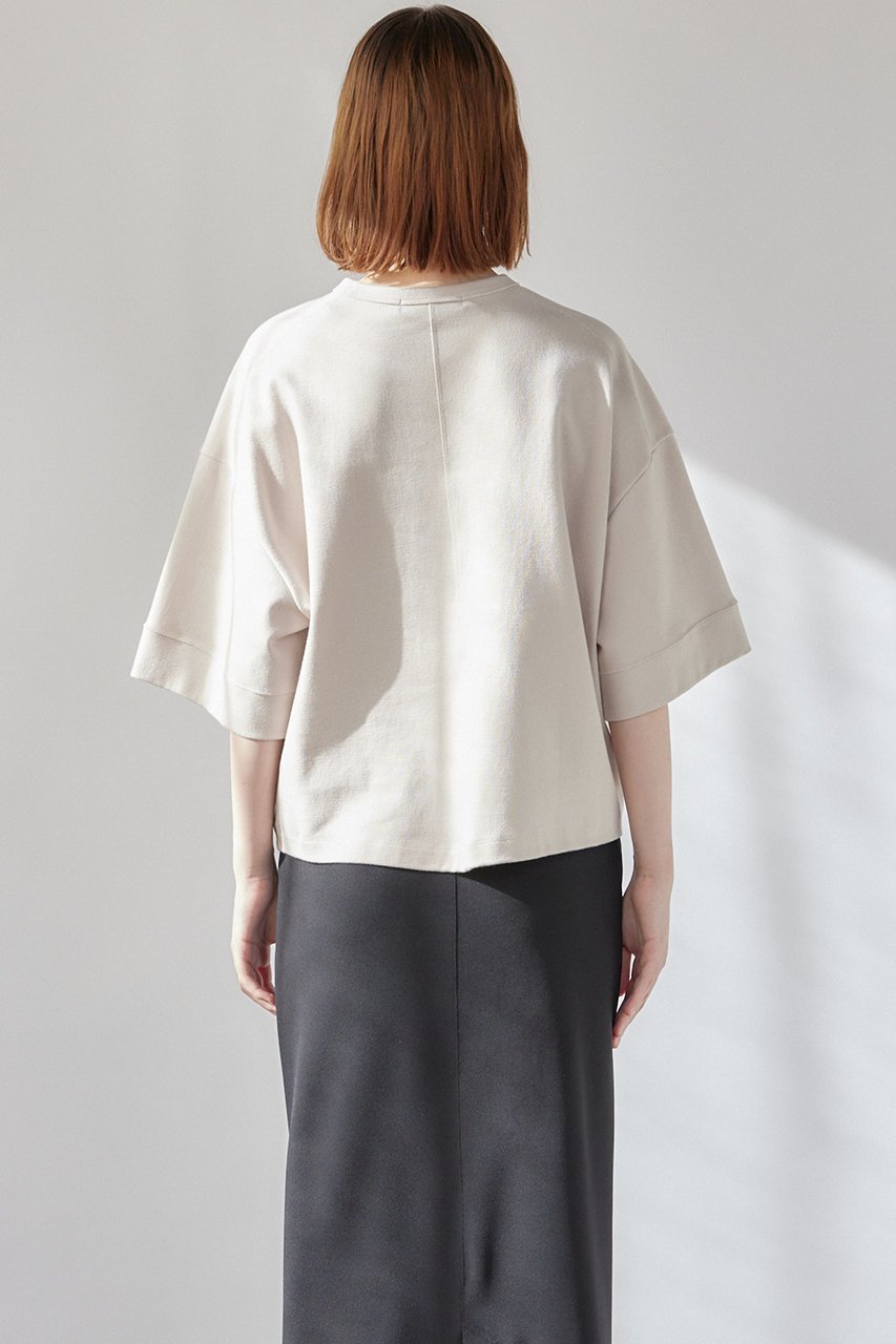 【フローレント/FLORENT】の梨地コットン ハーフスリーブカットソー 人気、トレンドファッション・服の通販 founy(ファニー) 　ファッション　Fashion　レディースファッション　Fashion for Women　トップス・カットソー　Cut & Sew Tops　シャツ・ブラウス・オフィスカジュアル　Elegant Blouses & Button-Ups　ロングTシャツ・Tシャツ　Longline T-Shirts & Tees　カットソー・ベーシックTシャツ　Cut-and-Sewn Tops / Stretch Tees & Basics　ショート　Short, Short Length　スリーブ　Sleeve, Long Sleeve / Short Sleeve　半袖　Short Sleeve, Half Sleeve　抗菌　Antibacterial, Bacteria-Resistant　other-8|ID: prp329100004365390 ipo3291000000032796318