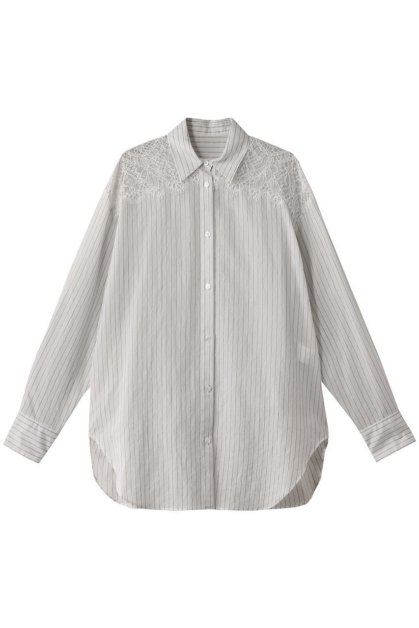 【デザイン ワークス/DESIGN WORKS】のレースストライプシャツ 人気、トレンドファッション・服の通販 founy(ファニー) 　ファッション　Fashion　レディースファッション　Fashion for Women　トップス・カットソー　Cut & Sew Tops　シャツ・ブラウス・オフィスカジュアル　Elegant Blouses & Button-Ups　シルク　Silk, 100% Silk　ストライプ　Stripe, Striped Pattern　スリーブ　Sleeve, Long Sleeve / Short Sleeve　デニム　Denim, Jeans Material　ファブリック　Fabric, Textile　フェミニン　Feminine, Girly　ヨーク　Yoke, Yoke Design　レース　Lace, Lace Fabric　ロング　Long, Long-Length　エレガント 上品　Elegant　 other-1|ID: prp329100004365394 ipo3291000000032868611