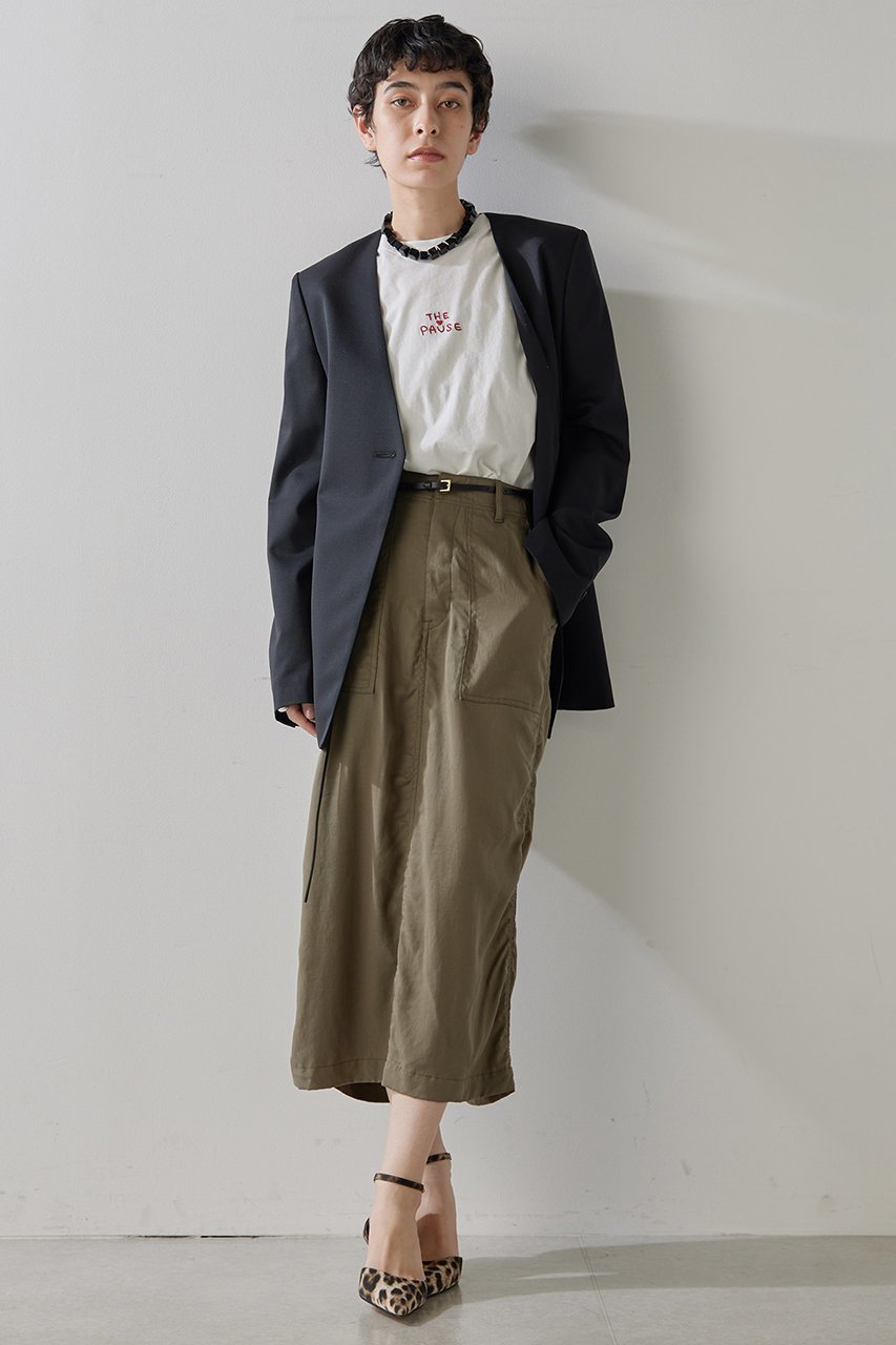 【ウィムガゼット/Whim Gazette】のミリタリースカート インテリア・キッズ・メンズ・レディースファッション・服の通販 founy(ファニー) 　ファッション　Fashion　レディースファッション　Fashion for Women　スカート　Skirts　ロングスカート　Long Skirts / Maxi & Midi Skirts　なめらか　Smooth, Silky Texture　スリット　Slit, Slit Detail　ドレープ　Drape, Draping Fabric　フェミニン　Feminine, Girly　ミリタリー　Military, Army Style　ロング　Long, Long-Length　ヴィンテージ　Vintage Style　カーキ|ID: prp329100004365399 ipo3291000000032824747
