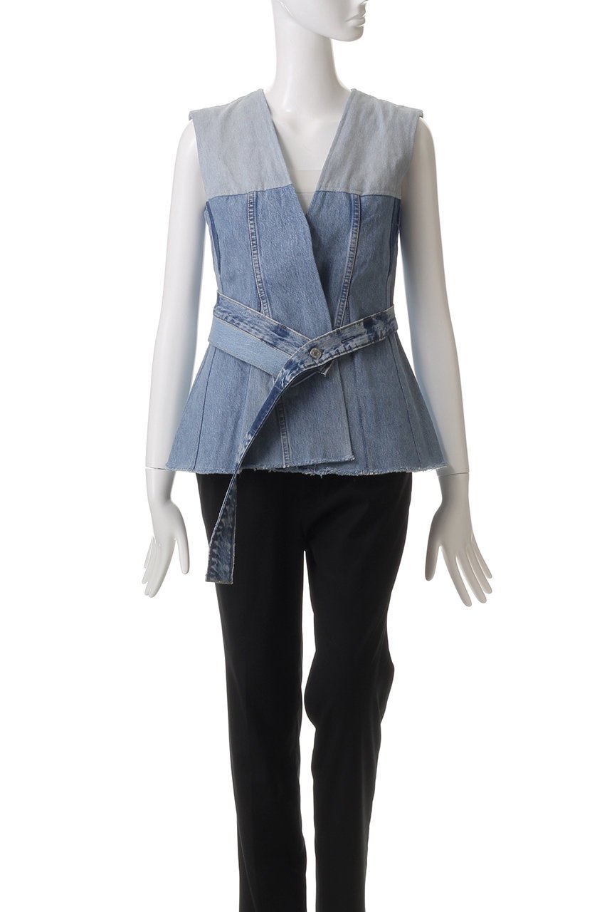 【ウィムガゼット/Whim Gazette】の【Jeanie Blue】FLARE VEST 人気、トレンドファッション・服の通販 founy(ファニー) 　ファッション　Fashion　レディースファッション　Fashion for Women　アウター　Coat / Outerwear Collection　レディースジャケット・軽アウター　Jackets　アシンメトリー　Asymmetrical Style　ジャケット　Jacket, Outerwear　デニム　Denim, Jeans Material　パッチワーク　Patchwork, Mixed Fabric　ベスト　Vest, Waistcoat　ペプラム　Peplum, Flared Hem　other-2|ID: prp329100004365403 ipo3291000000035580567