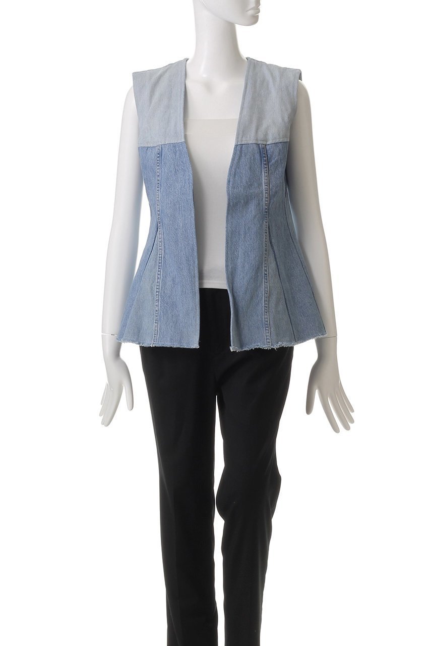 【ウィムガゼット/Whim Gazette】の【Jeanie Blue】FLARE VEST 人気、トレンドファッション・服の通販 founy(ファニー) 　ファッション　Fashion　レディースファッション　Fashion for Women　アウター　Coat / Outerwear Collection　レディースジャケット・軽アウター　Jackets　アシンメトリー　Asymmetrical Style　ジャケット　Jacket, Outerwear　デニム　Denim, Jeans Material　パッチワーク　Patchwork, Mixed Fabric　ベスト　Vest, Waistcoat　ペプラム　Peplum, Flared Hem　other-6|ID: prp329100004365403 ipo3291000000035580571