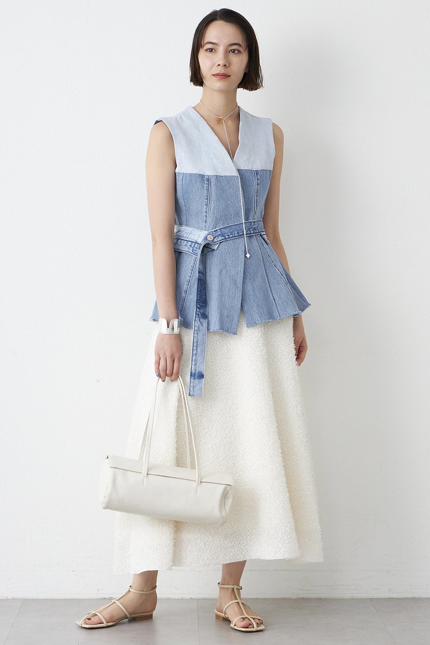 【ウィムガゼット/Whim Gazette】の【Jeanie Blue】FLARE VEST 人気、トレンドファッション・服の通販 founy(ファニー) 　ファッション　Fashion　レディースファッション　Fashion for Women　アウター　Coat / Outerwear Collection　レディースジャケット・軽アウター　Jackets　アシンメトリー　Asymmetrical Style　ジャケット　Jacket, Outerwear　デニム　Denim, Jeans Material　パッチワーク　Patchwork, Mixed Fabric　ベスト　Vest, Waistcoat　ペプラム　Peplum, Flared Hem　other-7|ID: prp329100004365403 ipo3291000000035580572