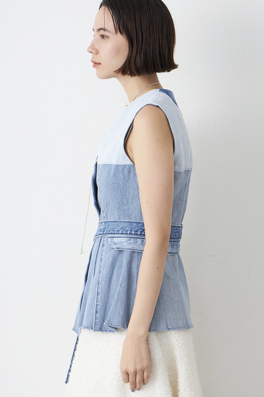 【ウィムガゼット/Whim Gazette】の【Jeanie Blue】FLARE VEST 人気、トレンドファッション・服の通販 founy(ファニー) 　ファッション　Fashion　レディースファッション　Fashion for Women　アウター　Coat / Outerwear Collection　レディースジャケット・軽アウター　Jackets　アシンメトリー　Asymmetrical Style　ジャケット　Jacket, Outerwear　デニム　Denim, Jeans Material　パッチワーク　Patchwork, Mixed Fabric　ベスト　Vest, Waistcoat　ペプラム　Peplum, Flared Hem　other-8|ID: prp329100004365403 ipo3291000000035580573