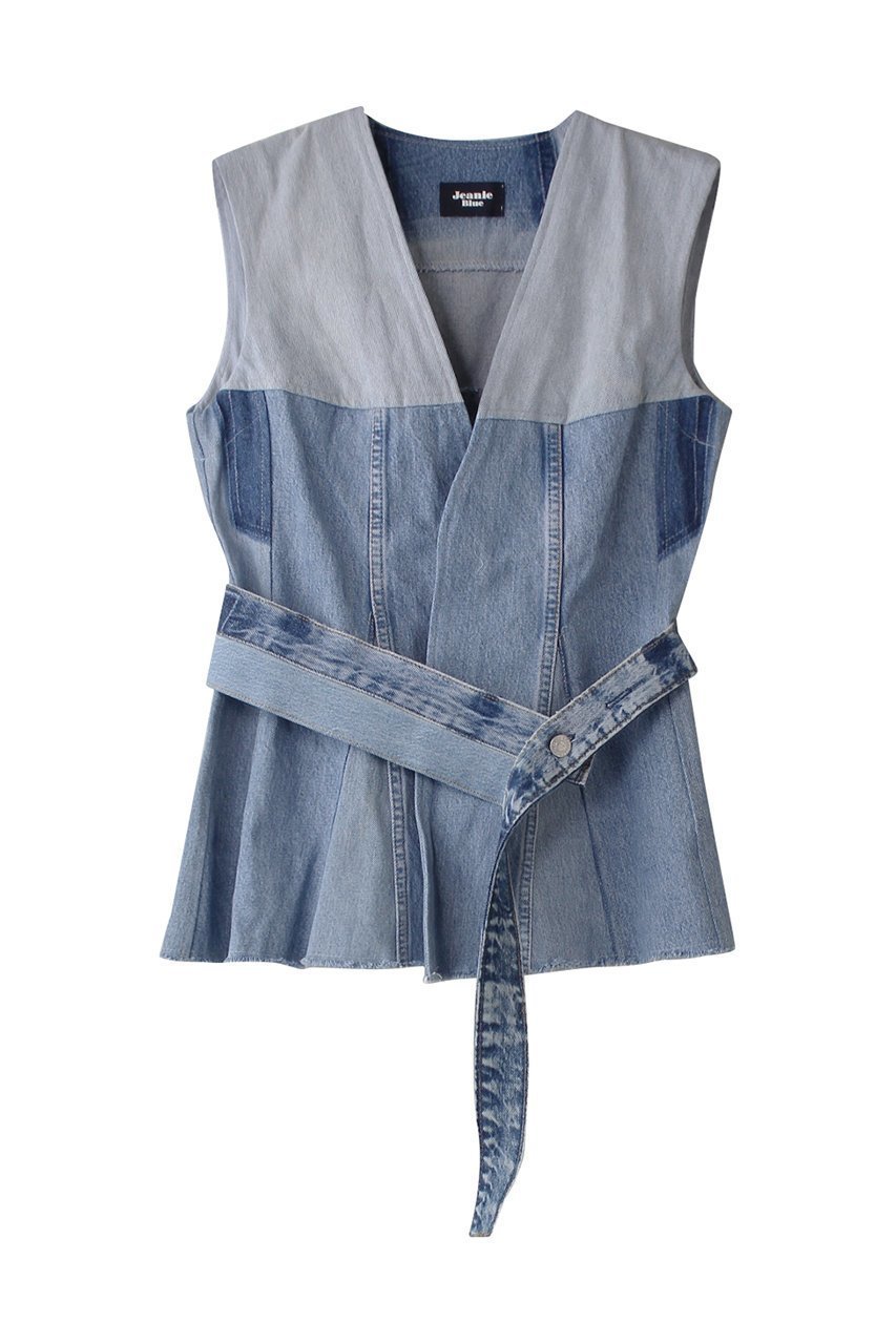 【ウィムガゼット/Whim Gazette】の【Jeanie Blue】FLARE VEST インテリア・キッズ・メンズ・レディースファッション・服の通販 founy(ファウニー) 　ファッション　Fashion　レディースファッション　Fashion for Women　アウター　Coat / Outerwear Collection　レディースジャケット・軽アウター　Jackets　アシンメトリー　Asymmetrical Style　ジャケット　Jacket, Outerwear　デニム　Denim, Jeans Material　パッチワーク　Patchwork, Mixed Fabric　ベスト　Vest, Waistcoat　ペプラム　Peplum, Flared Hem　ブルー|ID: prp329100004365403 ipo3291000000036758558