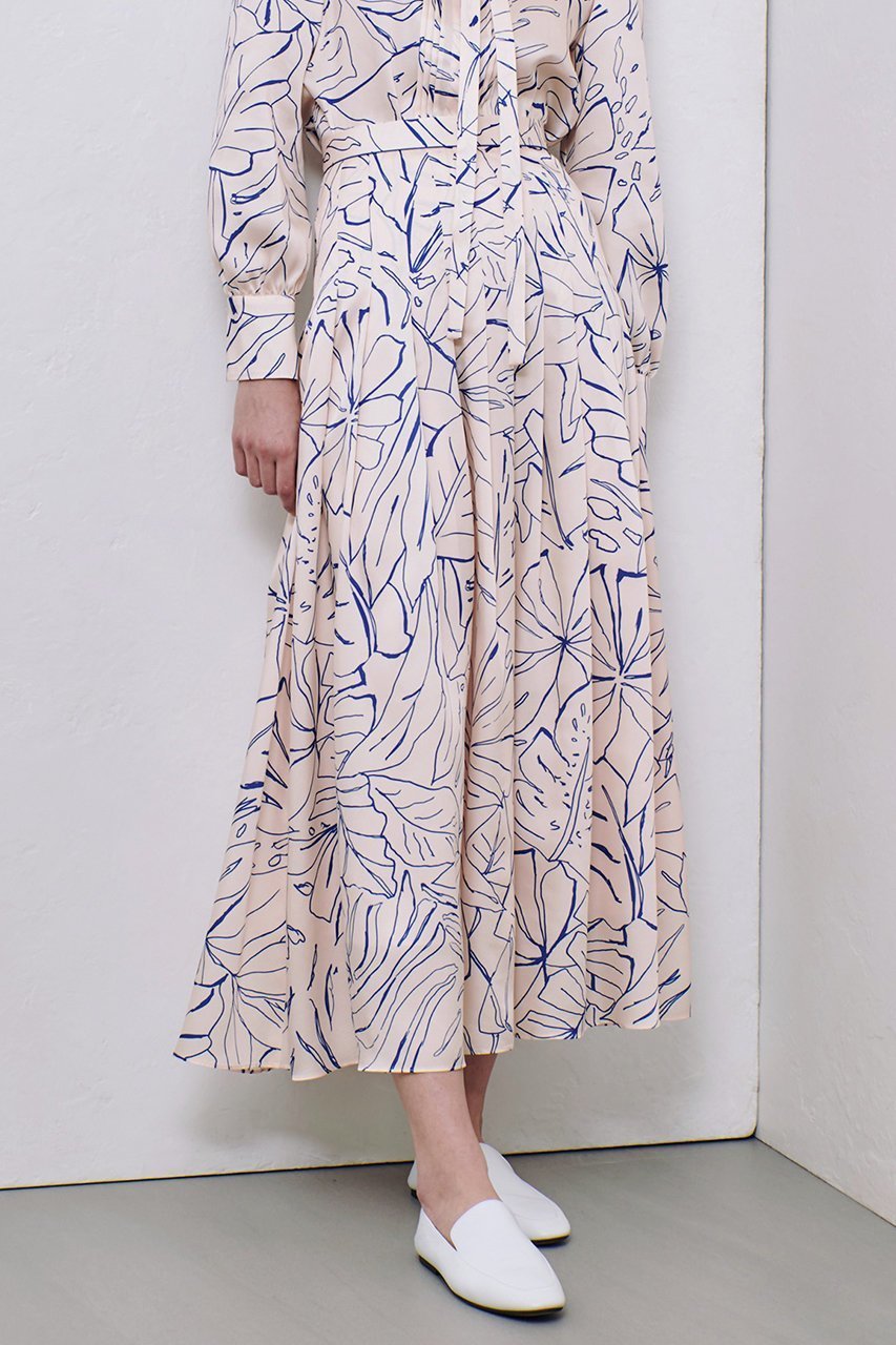 【アルアバイル/allureville】のスケッチボタニカルプリントタックフレアスカート 人気、トレンドファッション・服の通販 founy(ファニー) 　ファッション　Fashion　レディースファッション　Fashion for Women　スカート　Skirts　Aライン・フレアスカート　A-Line & Flared Skirts　ロングスカート　Long Skirts / Maxi & Midi Skirts　おすすめ　Recommended / Our Picks　イタリア　Italy　シルク　Silk, 100% Silk　シンプル　Simple, Minimal　フレア　Flare, Flared　ベーシック　Basic, Essential　ボタニカル　Botanical, Floral Pattern　ロング　Long, Long-Length　夏　Summer　春　Spring　S/S・春夏　SS, Spring/Summer, Warm Season　other-6|ID: prp329100004365407 ipo3291000000035052013