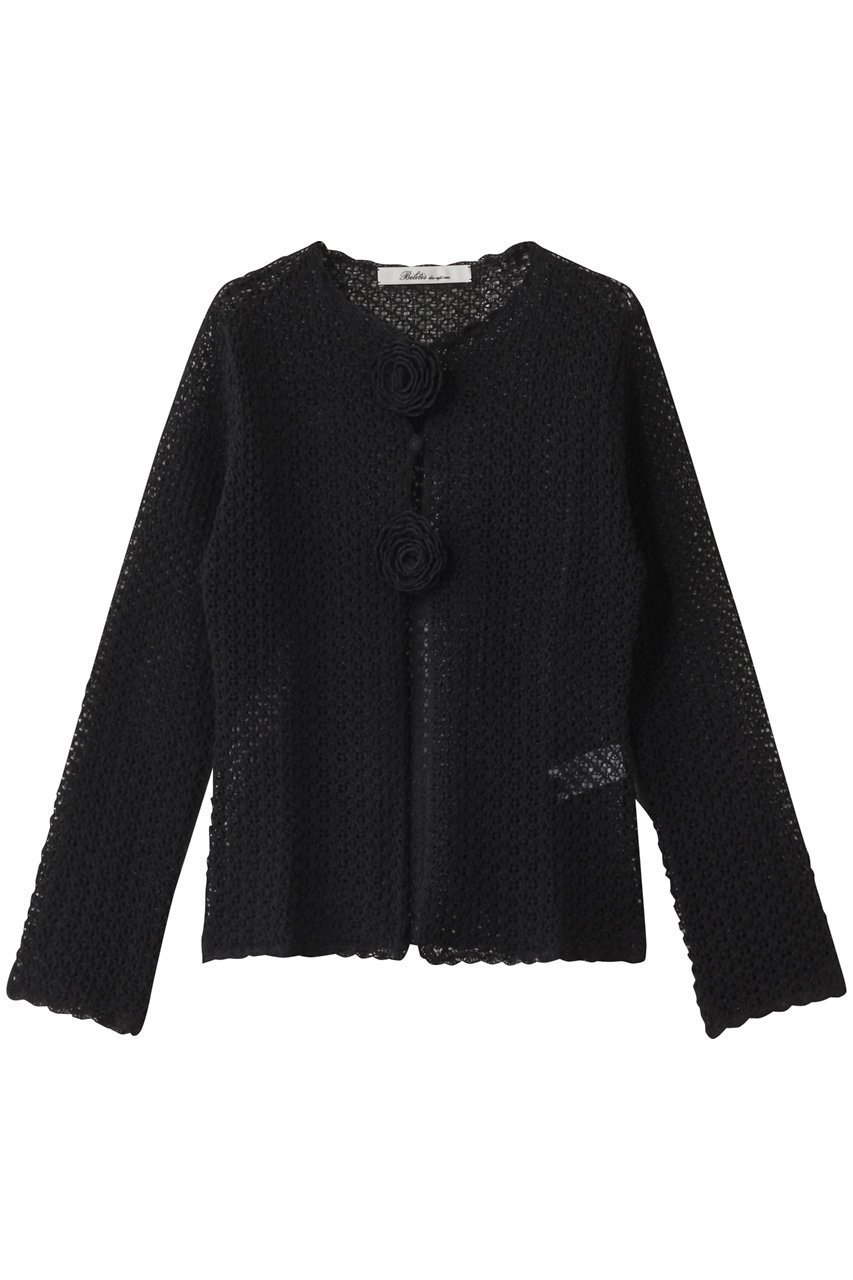 【ビリティス ディセッタン/Bilitis dix-sept ans】のニットカーディガン インテリア・キッズ・メンズ・レディースファッション・服の通販 founy(ファニー) 　ファッション　Fashion　レディースファッション　Fashion for Women　トップス・カットソー　Cut & Sew Tops　ニット　Knit Tops & Sweaters　カーディガン・羽織り　Layered Style Cardigans　カーディガン　Cardigan, Knitwear　フラワー　Flower, Floral　モチーフ　Motif, Design Theme　夏　Summer　ブラック|ID: prp329100004369455 ipo3291000000032933538