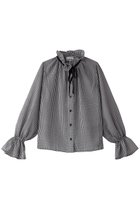 【ガニー/GANNI】のSheer Fluid Check Tie String シャツ 人気、トレンドファッション・服の通販 founy(ファニー) ファッション Fashion レディースファッション Fashion for Women トップス・カットソー Cut & Sew Tops シャツ・ブラウス・オフィスカジュアル Elegant Blouses & Button-Ups スリーブ Sleeve, Long Sleeve / Short Sleeve デニム Denim, Jeans Material フェミニン Feminine, Girly フリル Frill, Ruffle フレア Flare, Flared リボン Ribbon, Bow ロング Long, Long-Length thumbnail ブラック|ID: prp329100004369479 ipo3291000000032869064