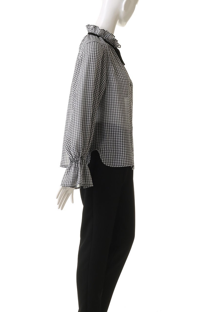【ガニー/GANNI】のSheer Fluid Check Tie String シャツ 人気、トレンドファッション・服の通販 founy(ファニー) 　ファッション　Fashion　レディースファッション　Fashion for Women　トップス・カットソー　Cut & Sew Tops　シャツ・ブラウス・オフィスカジュアル　Elegant Blouses & Button-Ups　スリーブ　Sleeve, Long Sleeve / Short Sleeve　デニム　Denim, Jeans Material　フェミニン　Feminine, Girly　フリル　Frill, Ruffle　フレア　Flare, Flared　リボン　Ribbon, Bow　ロング　Long, Long-Length　other-3|ID: prp329100004369479 ipo3291000000032869075