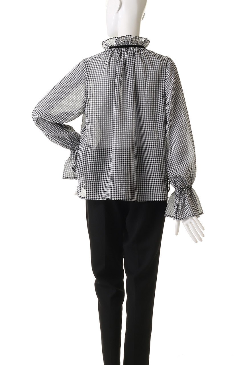 【ガニー/GANNI】のSheer Fluid Check Tie String シャツ 人気、トレンドファッション・服の通販 founy(ファニー) 　ファッション　Fashion　レディースファッション　Fashion for Women　トップス・カットソー　Cut & Sew Tops　シャツ・ブラウス・オフィスカジュアル　Elegant Blouses & Button-Ups　スリーブ　Sleeve, Long Sleeve / Short Sleeve　デニム　Denim, Jeans Material　フェミニン　Feminine, Girly　フリル　Frill, Ruffle　フレア　Flare, Flared　リボン　Ribbon, Bow　ロング　Long, Long-Length　other-4|ID: prp329100004369479 ipo3291000000032869080