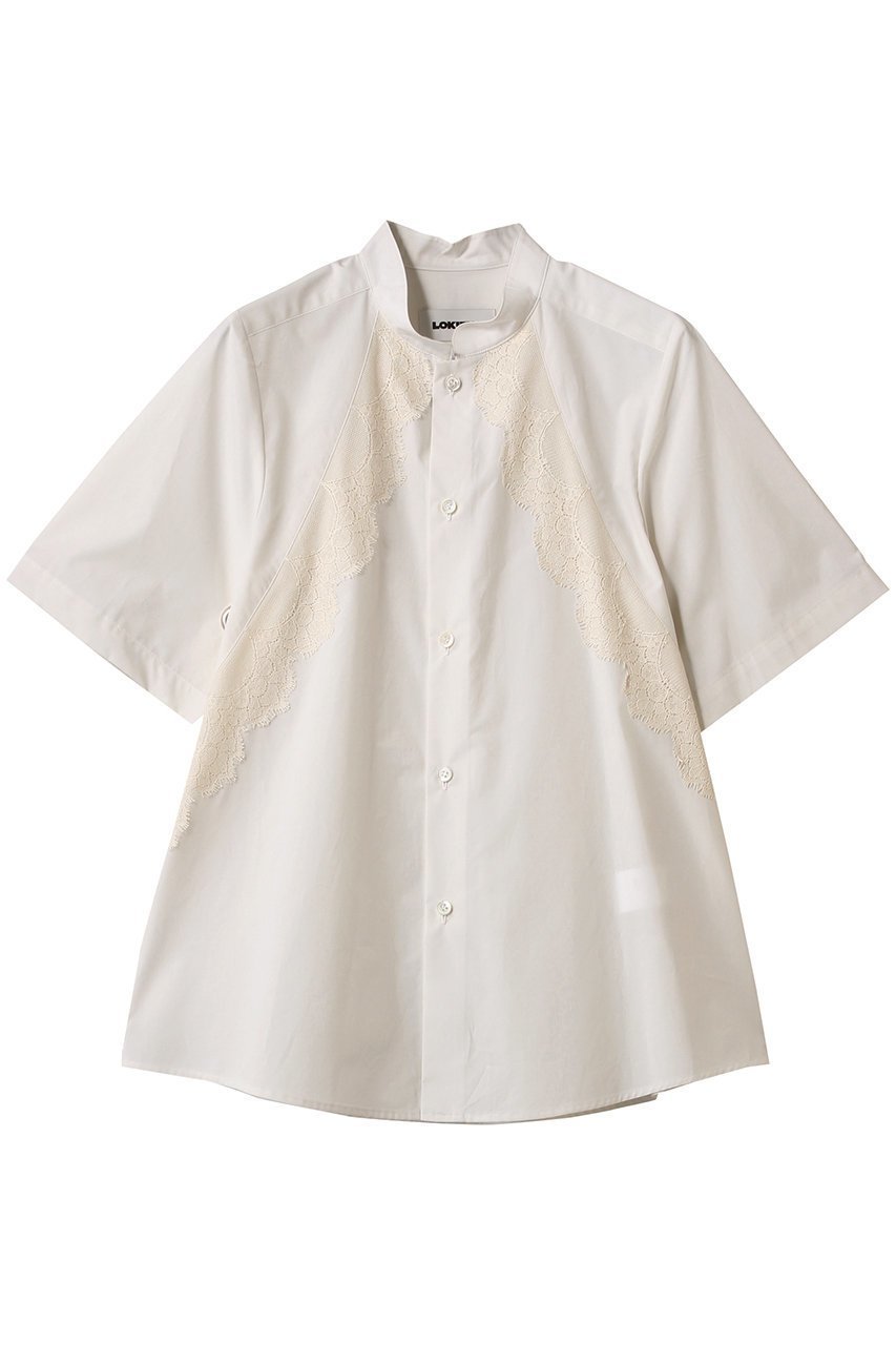 【ロキト/LOKITHO】のリボンレース ハーフスリーブ シャツ 人気、トレンドファッション・服の通販 founy(ファニー) 　ファッション　Fashion　レディースファッション　Fashion for Women　トップス・カットソー　Cut & Sew Tops　シャツ・ブラウス・オフィスカジュアル　Elegant Blouses & Button-Ups　ショート　Short, Short Length　スタンド　Stand Collar, Upright Stand　スリーブ　Sleeve, Long Sleeve / Short Sleeve　ハーフ　Half, Half-Length　リボン　Ribbon, Bow　レース　Lace, Lace Fabric　エレガント 上品　Elegant　 other-1|ID: prp329100004369496 ipo3291000000032867297