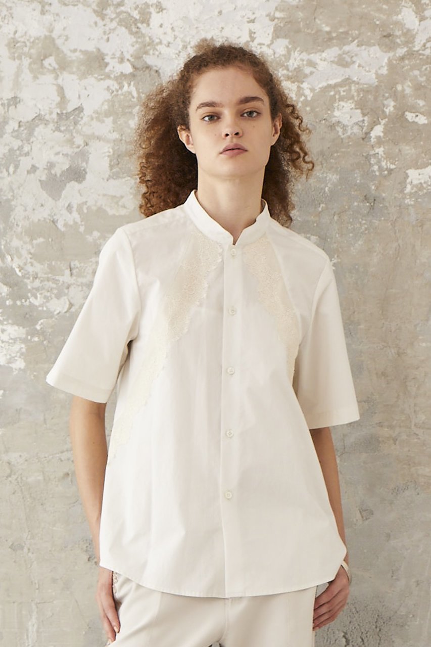 【ロキト/LOKITHO】のリボンレース ハーフスリーブ シャツ 人気、トレンドファッション・服の通販 founy(ファニー) 　ファッション　Fashion　レディースファッション　Fashion for Women　トップス・カットソー　Cut & Sew Tops　シャツ・ブラウス・オフィスカジュアル　Elegant Blouses & Button-Ups　ショート　Short, Short Length　スタンド　Stand Collar, Upright Stand　スリーブ　Sleeve, Long Sleeve / Short Sleeve　ハーフ　Half, Half-Length　リボン　Ribbon, Bow　レース　Lace, Lace Fabric　エレガント 上品　Elegant　other-7|ID: prp329100004369496 ipo3291000000032867333