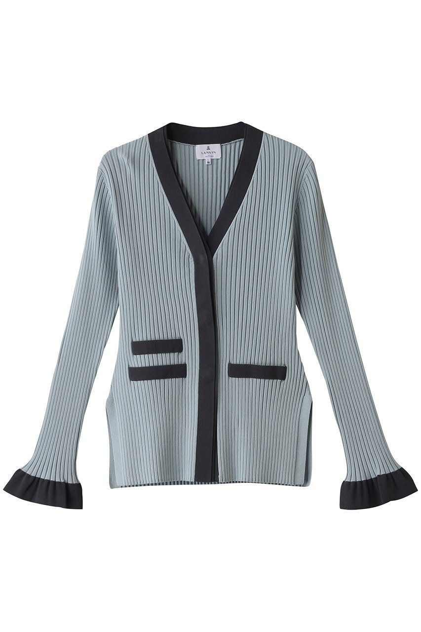 【ランバン オン ブルー/LANVIN en Bleu】のバイカラーVネックリブカーディガン 人気、トレンドファッション・服の通販 founy(ファニー) 　ファッション　Fashion　レディースファッション　Fashion for Women　トップス・カットソー　Cut & Sew Tops　ニット　Knit Tops & Sweaters　カーディガン・羽織り　Layered Style Cardigans　Vネックトップス　V-Neck Tops / V-Cut Neckline Shirts　おすすめ　Recommended / Our Picks　アシンメトリー　Asymmetrical Style　カーディガン　Cardigan, Knitwear　スリット　Slit, Slit Detail　セットアップ　Set-Up, Coordinated Outfit　ノースリーブ　Sleeveless, No-Sleeve　フレア　Flare, Flared　エレガント 上品　Elegant　 other-1|ID: prp329100004369515 ipo3291000000032951552