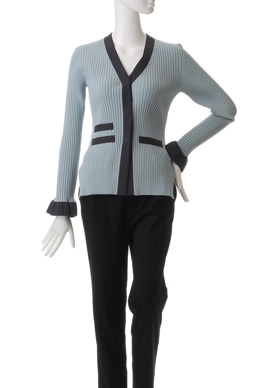 【ランバン オン ブルー/LANVIN en Bleu】のバイカラーVネックリブカーディガン 人気、トレンドファッション・服の通販 founy(ファニー) 　ファッション　Fashion　レディースファッション　Fashion for Women　トップス・カットソー　Cut & Sew Tops　ニット　Knit Tops & Sweaters　カーディガン・羽織り　Layered Style Cardigans　Vネックトップス　V-Neck Tops / V-Cut Neckline Shirts　おすすめ　Recommended / Our Picks　アシンメトリー　Asymmetrical Style　カーディガン　Cardigan, Knitwear　スリット　Slit, Slit Detail　セットアップ　Set-Up, Coordinated Outfit　ノースリーブ　Sleeveless, No-Sleeve　フレア　Flare, Flared　エレガント 上品　Elegant　other-2|ID: prp329100004369515 ipo3291000000032951569