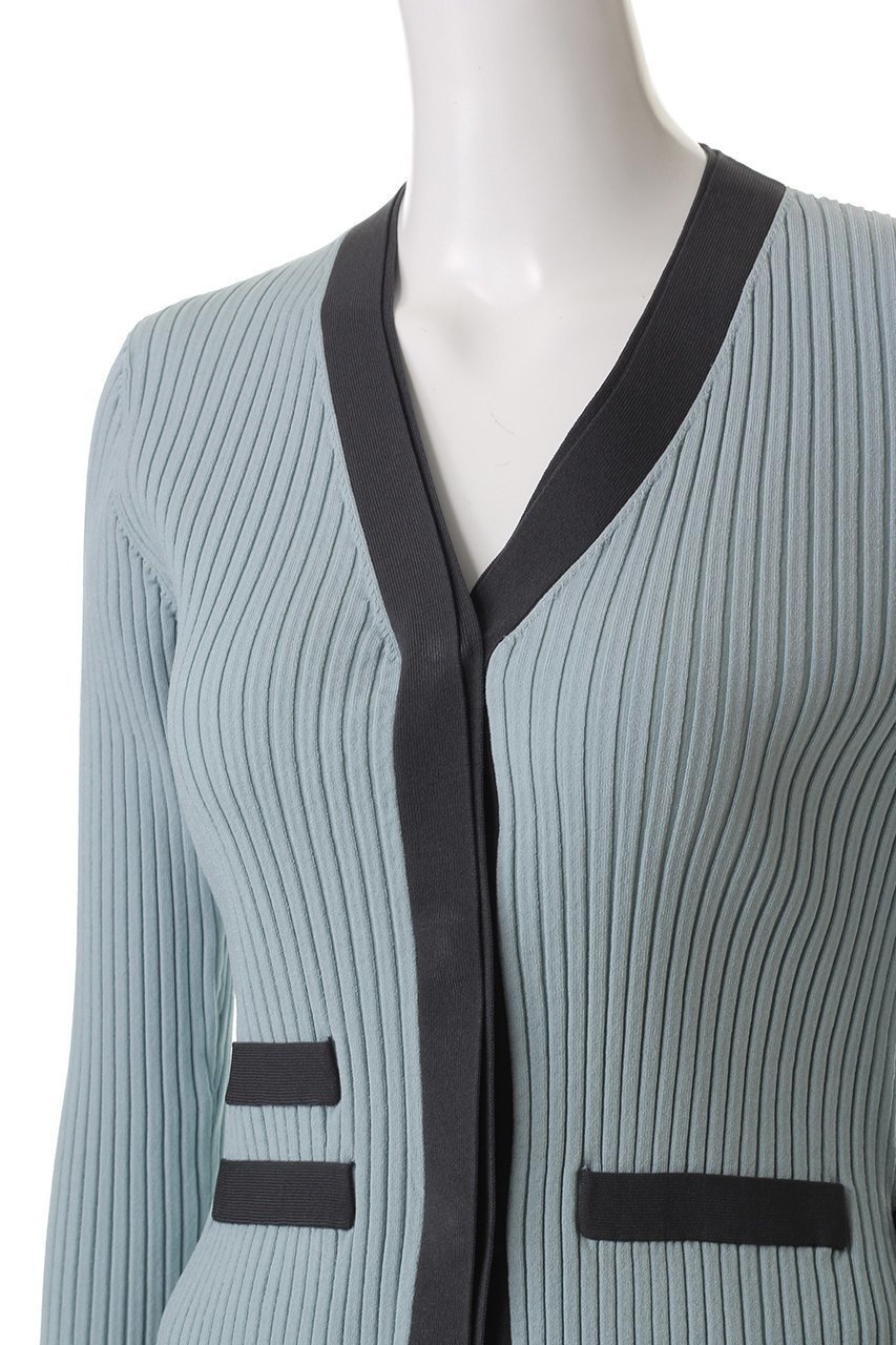 【ランバン オン ブルー/LANVIN en Bleu】のバイカラーVネックリブカーディガン 人気、トレンドファッション・服の通販 founy(ファニー) 　ファッション　Fashion　レディースファッション　Fashion for Women　トップス・カットソー　Cut & Sew Tops　ニット　Knit Tops & Sweaters　カーディガン・羽織り　Layered Style Cardigans　Vネックトップス　V-Neck Tops / V-Cut Neckline Shirts　おすすめ　Recommended / Our Picks　アシンメトリー　Asymmetrical Style　カーディガン　Cardigan, Knitwear　スリット　Slit, Slit Detail　セットアップ　Set-Up, Coordinated Outfit　ノースリーブ　Sleeveless, No-Sleeve　フレア　Flare, Flared　エレガント 上品　Elegant　other-5|ID: prp329100004369515 ipo3291000000032951581