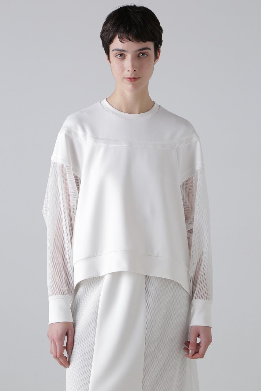 【アドーア/ADORE】のメッシュコンビダンボールカットソー 人気、トレンドファッション・服の通販 founy(ファニー) 　ファッション　Fashion　レディースファッション　Fashion for Women　トップス・カットソー　Cut & Sew Tops　シャツ・ブラウス・オフィスカジュアル　Elegant Blouses & Button-Ups　ロングTシャツ・Tシャツ　Longline T-Shirts & Tees　カットソー・ベーシックTシャツ　Cut-and-Sewn Tops / Stretch Tees & Basics　おすすめ　Recommended / Our Picks　カットソー　Cut and Sewn Top　シンプル　Simple, Minimal　スリーブ　Sleeve, Long Sleeve / Short Sleeve　セットアップ　Set-Up, Coordinated Outfit　タイトスカート　Pencil Skirt, Tight Skirt　ミックス　Mix, Mixed Style　メッシュ　Mesh, Net Fabric　ロング　Long, Long-Length　再入荷　Restock / Back in Stock　other-2|ID: prp329100004369523 ipo3291000000032866018