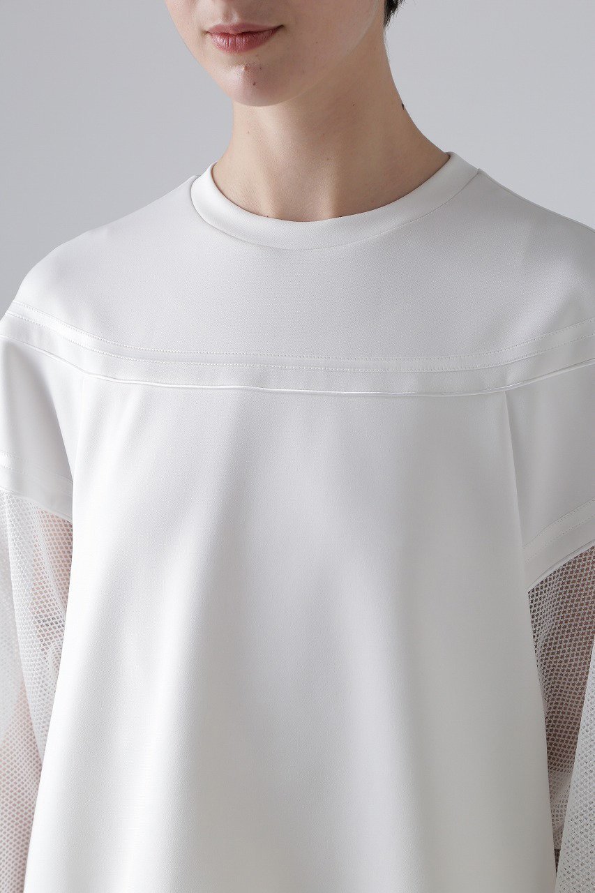 【アドーア/ADORE】のメッシュコンビダンボールカットソー 人気、トレンドファッション・服の通販 founy(ファニー) 　ファッション　Fashion　レディースファッション　Fashion for Women　トップス・カットソー　Cut & Sew Tops　シャツ・ブラウス・オフィスカジュアル　Elegant Blouses & Button-Ups　ロングTシャツ・Tシャツ　Longline T-Shirts & Tees　カットソー・ベーシックTシャツ　Cut-and-Sewn Tops / Stretch Tees & Basics　おすすめ　Recommended / Our Picks　カットソー　Cut and Sewn Top　シンプル　Simple, Minimal　スリーブ　Sleeve, Long Sleeve / Short Sleeve　セットアップ　Set-Up, Coordinated Outfit　タイトスカート　Pencil Skirt, Tight Skirt　ミックス　Mix, Mixed Style　メッシュ　Mesh, Net Fabric　ロング　Long, Long-Length　再入荷　Restock / Back in Stock　other-5|ID: prp329100004369523 ipo3291000000032866034