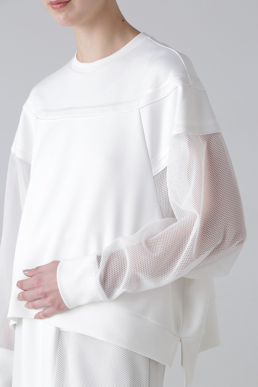 【アドーア/ADORE】のメッシュコンビダンボールカットソー 人気、トレンドファッション・服の通販 founy(ファニー) 　ファッション　Fashion　レディースファッション　Fashion for Women　トップス・カットソー　Cut & Sew Tops　シャツ・ブラウス・オフィスカジュアル　Elegant Blouses & Button-Ups　ロングTシャツ・Tシャツ　Longline T-Shirts & Tees　カットソー・ベーシックTシャツ　Cut-and-Sewn Tops / Stretch Tees & Basics　おすすめ　Recommended / Our Picks　カットソー　Cut and Sewn Top　シンプル　Simple, Minimal　スリーブ　Sleeve, Long Sleeve / Short Sleeve　セットアップ　Set-Up, Coordinated Outfit　タイトスカート　Pencil Skirt, Tight Skirt　ミックス　Mix, Mixed Style　メッシュ　Mesh, Net Fabric　ロング　Long, Long-Length　再入荷　Restock / Back in Stock　other-6|ID: prp329100004369523 ipo3291000000032866041