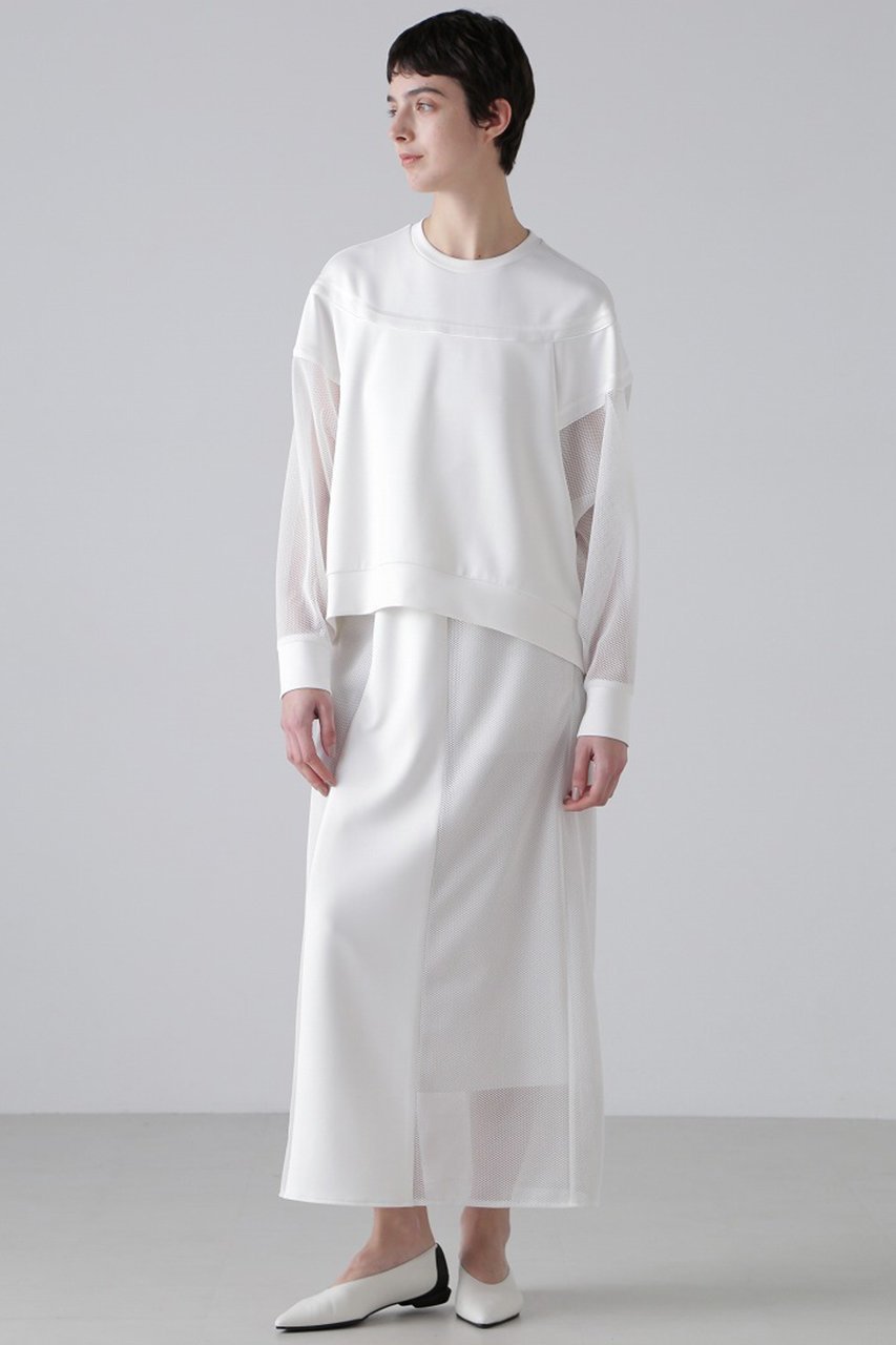 【アドーア/ADORE】のメッシュコンビダンボールカットソー 人気、トレンドファッション・服の通販 founy(ファニー) 　ファッション　Fashion　レディースファッション　Fashion for Women　トップス・カットソー　Cut & Sew Tops　シャツ・ブラウス・オフィスカジュアル　Elegant Blouses & Button-Ups　ロングTシャツ・Tシャツ　Longline T-Shirts & Tees　カットソー・ベーシックTシャツ　Cut-and-Sewn Tops / Stretch Tees & Basics　おすすめ　Recommended / Our Picks　カットソー　Cut and Sewn Top　シンプル　Simple, Minimal　スリーブ　Sleeve, Long Sleeve / Short Sleeve　セットアップ　Set-Up, Coordinated Outfit　タイトスカート　Pencil Skirt, Tight Skirt　ミックス　Mix, Mixed Style　メッシュ　Mesh, Net Fabric　ロング　Long, Long-Length　再入荷　Restock / Back in Stock　other-8|ID: prp329100004369523 ipo3291000000032866056