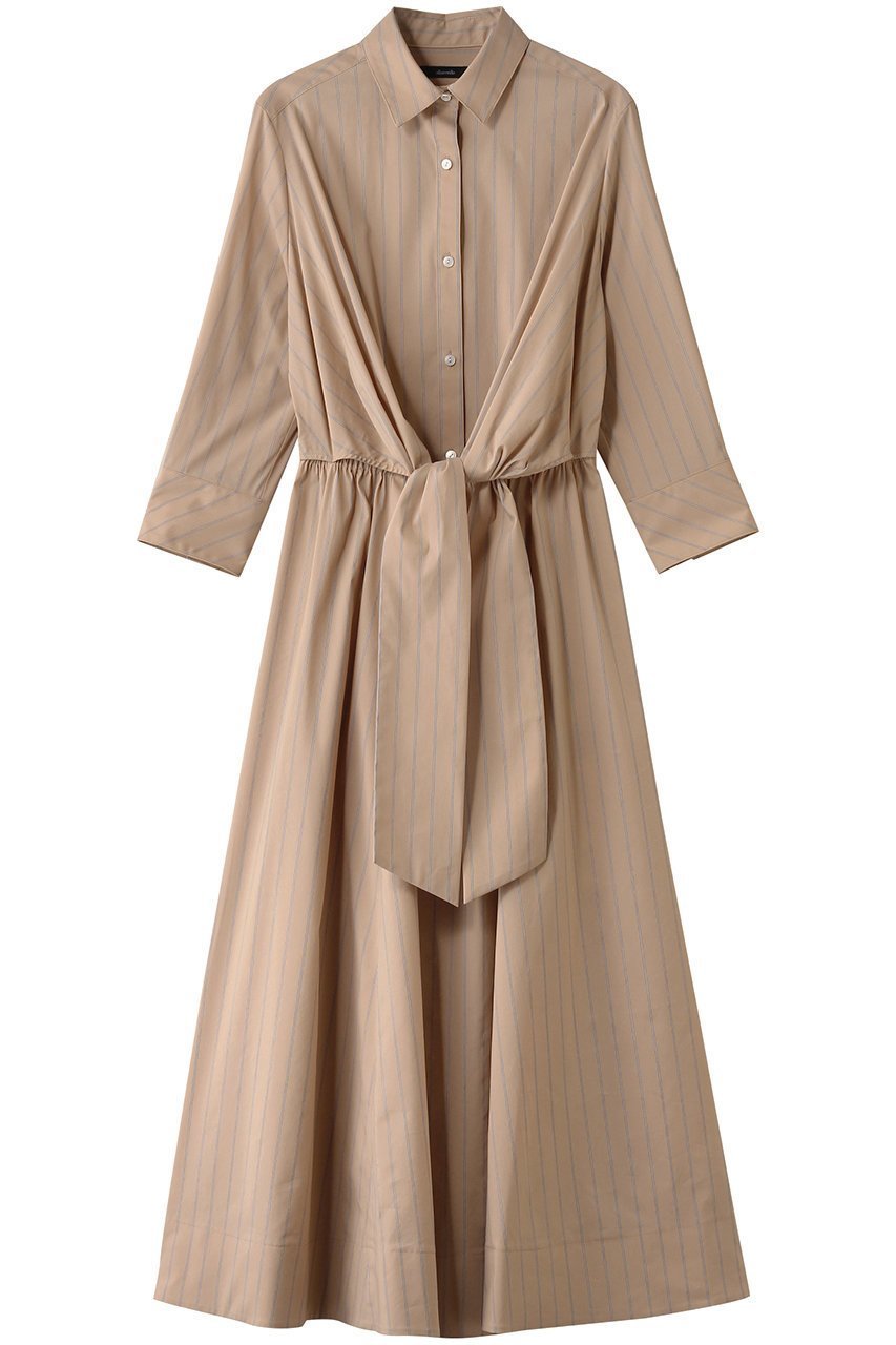 【アルアバイル/allureville】のピンストライプノットシャツワンピース 人気、トレンドファッション・服の通販 founy(ファニー) 　ファッション　Fashion　レディースファッション　Fashion for Women　ワンピース　Dresses　シャツワンピース / 1枚で着映えコーデ　Shirt Dresses　チュニック　Tunic Tops & Dresses　ストライプ　Stripe, Striped Pattern　チュニック　Tunic, Long Top　トレンド　Trend, Trending Now　フロント　Front, Front Design　ロング　Long, Long-Length　再入荷　Restock / Back in Stock　春　Spring　 other-1|ID: prp329100004369558 ipo3291000000035054301