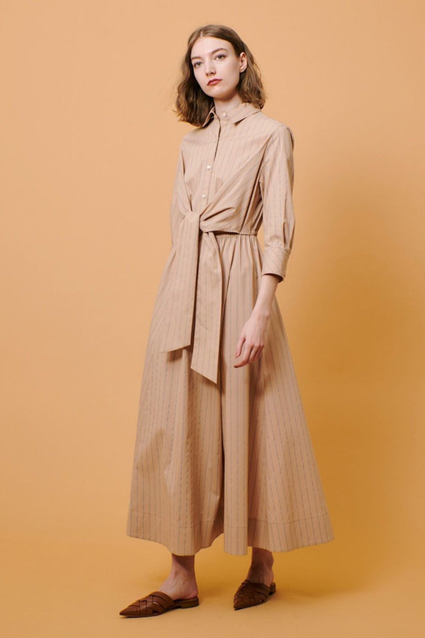 【アルアバイル/allureville】のピンストライプノットシャツワンピース 人気、トレンドファッション・服の通販 founy(ファニー) 　ファッション　Fashion　レディースファッション　Fashion for Women　ワンピース　Dresses　シャツワンピース / 1枚で着映えコーデ　Shirt Dresses　チュニック　Tunic Tops & Dresses　ストライプ　Stripe, Striped Pattern　チュニック　Tunic, Long Top　トレンド　Trend, Trending Now　フロント　Front, Front Design　ロング　Long, Long-Length　再入荷　Restock / Back in Stock　春　Spring　other-6|ID: prp329100004369558 ipo3291000000035054307