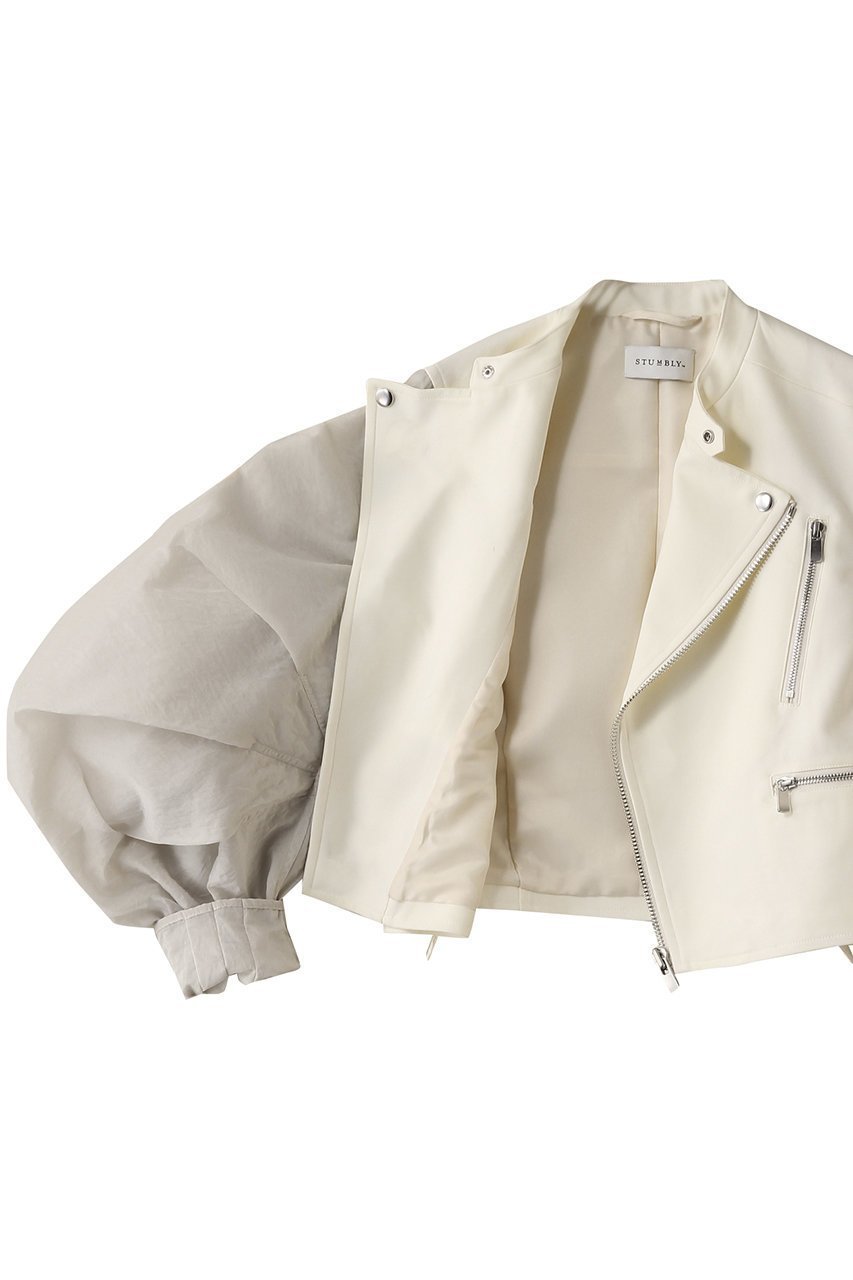 【ヒューエルミュージアム/hueLe Museum】の【STUMBLY】Sheer Sleeve Riders Jacket 人気、トレンドファッション・服の通販 founy(ファニー) 　ファッション　Fashion　レディースファッション　WOMEN　アウター　Coat Outerwear　ジャケット　Jackets　ライダース　Riders Jacket　オーガンジー　Organdy　コンパクト　Compact　ジャケット　Jacket　ダブル　Double　モダン　Modern　other-6|ID: prp329100004369580 ipo3291000000031338006