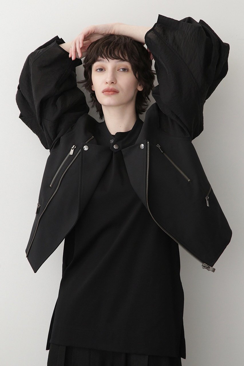 【ヒューエルミュージアム/hueLe Museum】の【STUMBLY】Sheer Sleeve Riders Jacket インテリア・キッズ・メンズ・レディースファッション・服の通販 founy(ファニー) 　ファッション　Fashion　レディースファッション　WOMEN　アウター　Coat Outerwear　ジャケット　Jackets　ライダース　Riders Jacket　オーガンジー　Organdy　コンパクト　Compact　ジャケット　Jacket　ダブル　Double　モダン　Modern　ブラック|ID: prp329100004369580 ipo3291000000031887961
