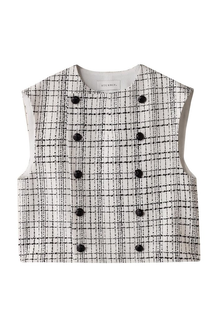 【ヒューエルミュージアム/hueLe Museum】の【STUMBLY】New Silhouette Gilet Blouse インテリア・キッズ・メンズ・レディースファッション・服の通販 founy(ファニー) https://founy.com/ ファッション Fashion レディースファッション Fashion for Women アウター Coat / Outerwear Collection トップス・カットソー Cut & Sew Tops キャミソール&ノースリーブ Camisoles & Sleeveless Tops シャツ・ブラウス・オフィスカジュアル Elegant Blouses & Button-Ups ベスト&ジレ / 重ね着スタイル Vests & Gilets エレガント 上品 Elegant クラシカル Classical, Vintage-Inspired ツイード Twill, Twill Weave ノースリーブ Sleeveless, No-Sleeve パーティ Party, Party Style メタル Metal, Metal Parts 夏 Summer 春 Spring S/S・春夏 SS, Spring/Summer, Warm Season |ID: prp329100004369582 ipo3291000000032875484
