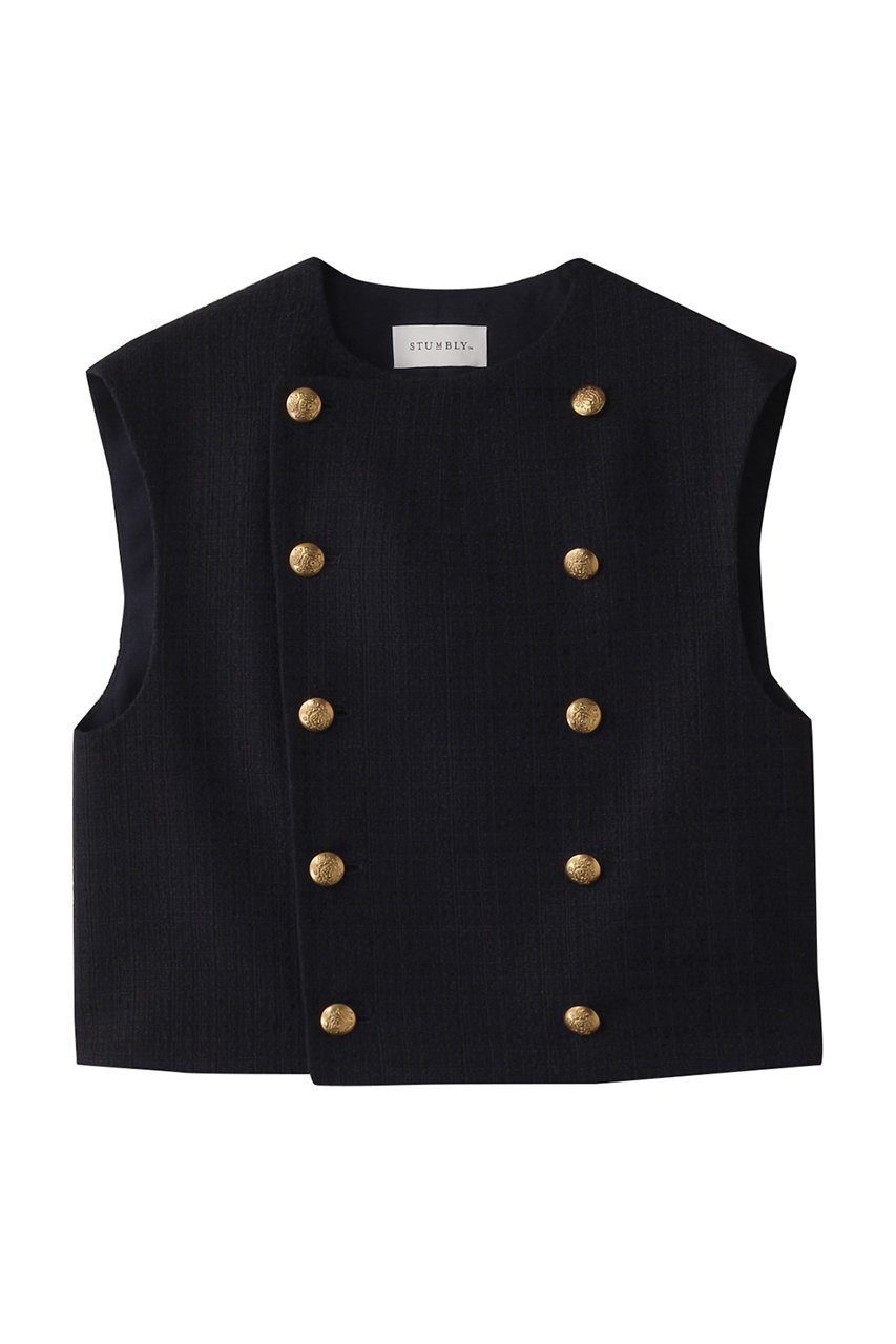 【ヒューエルミュージアム/hueLe Museum】の【STUMBLY】New Silhouette Gilet Blouse インテリア・キッズ・メンズ・レディースファッション・服の通販 founy(ファニー) 　ファッション　Fashion　レディースファッション　Fashion for Women　アウター　Coat / Outerwear Collection　トップス・カットソー　Cut & Sew Tops　キャミソール&ノースリーブ　Camisoles & Sleeveless Tops　シャツ・ブラウス・オフィスカジュアル　Elegant Blouses & Button-Ups　ベスト&ジレ / 重ね着スタイル　Vests & Gilets　エレガント 上品　Elegant　クラシカル　Classical, Vintage-Inspired　ツイード　Twill, Twill Weave　ノースリーブ　Sleeveless, No-Sleeve　パーティ　Party, Party Style　メタル　Metal, Metal Parts　夏　Summer　春　Spring　S/S・春夏　SS, Spring/Summer, Warm Season　ネイビー|ID: prp329100004369582 ipo3291000000032875498
