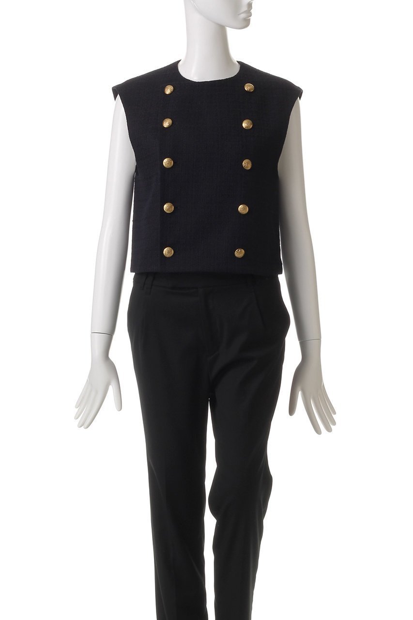 【ヒューエルミュージアム/hueLe Museum】の【STUMBLY】New Silhouette Gilet Blouse 人気、トレンドファッション・服の通販 founy(ファニー) 　ファッション　Fashion　レディースファッション　Fashion for Women　アウター　Coat / Outerwear Collection　トップス・カットソー　Cut & Sew Tops　キャミソール&ノースリーブ　Camisoles & Sleeveless Tops　シャツ・ブラウス・オフィスカジュアル　Elegant Blouses & Button-Ups　ベスト&ジレ / 重ね着スタイル　Vests & Gilets　エレガント 上品　Elegant　クラシカル　Classical, Vintage-Inspired　ツイード　Twill, Twill Weave　ノースリーブ　Sleeveless, No-Sleeve　パーティ　Party, Party Style　メタル　Metal, Metal Parts　夏　Summer　春　Spring　S/S・春夏　SS, Spring/Summer, Warm Season　other-2|ID: prp329100004369582 ipo3291000000032875506
