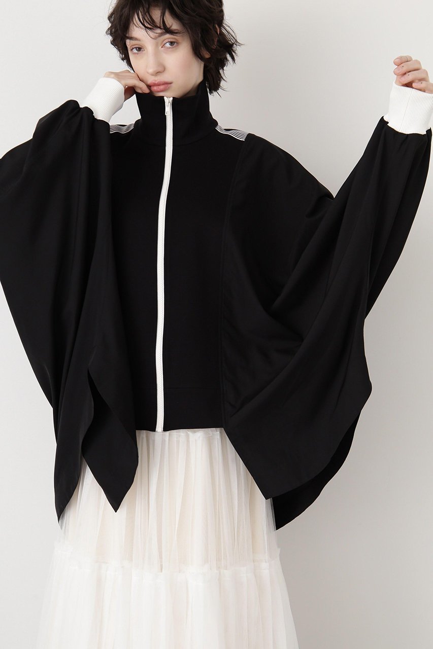 【ヒューエルミュージアム/hueLe Museum】の【STUMBLY】Volume Combi Zip Up インテリア・キッズ・メンズ・レディースファッション・服の通販 founy(ファニー) 　ファッション　Fashion　レディースファッション　WOMEN　トップス・カットソー　Tops/Tshirt　シャツ/ブラウス　Shirts/Blouses　ジップ　Zip　スリーブ　Sleeve　ポンチョ　Poncho　メッシュ　Mesh　ロング　Long　ブラック|ID: prp329100004369583 ipo3291000000031887962