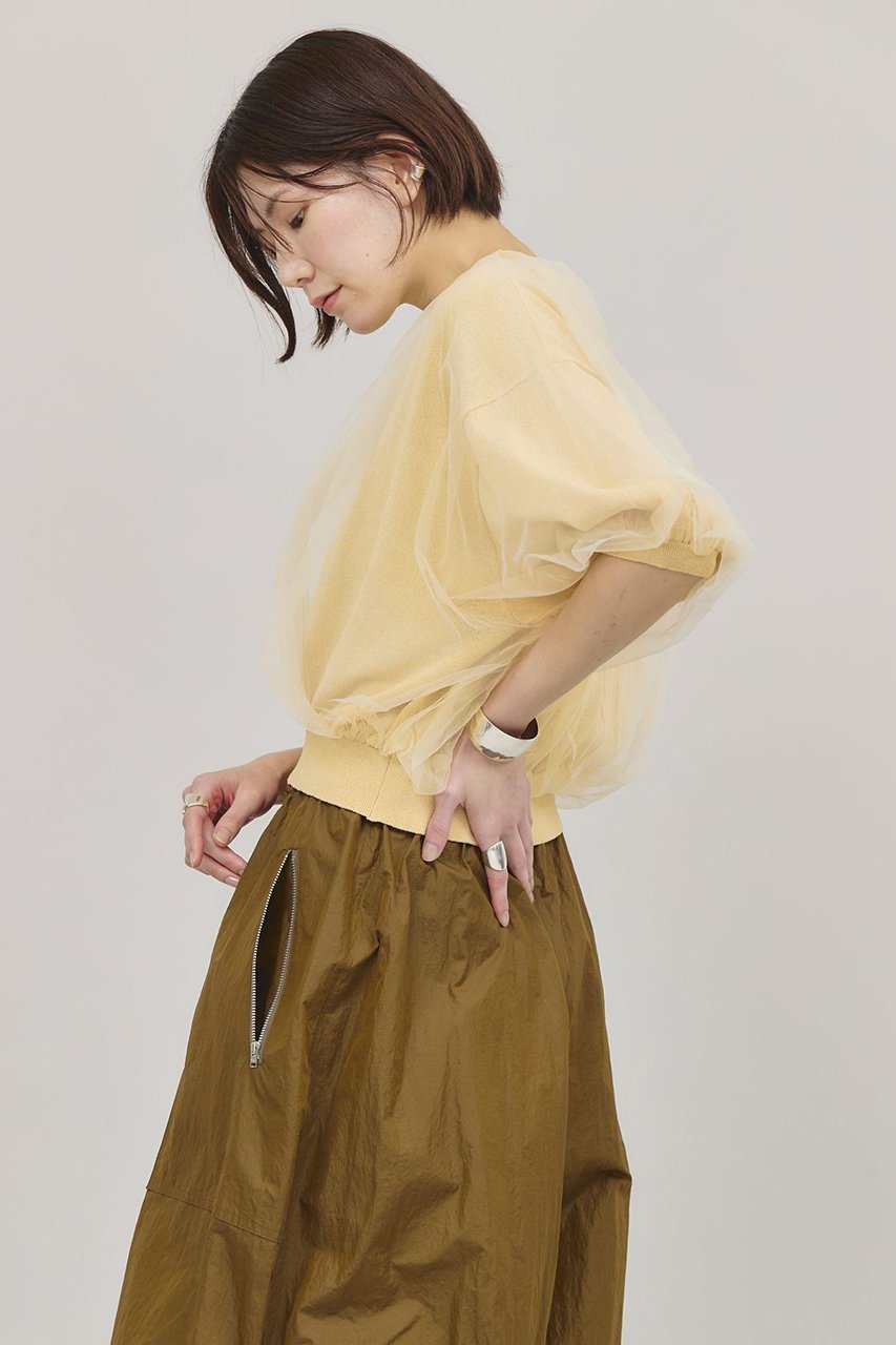 【カレンソロジー/Curensology】のチュールニットプルオーバー 人気、トレンドファッション・服の通販 founy(ファニー) 　ファッション　Fashion　レディースファッション　WOMEN　トップス・カットソー　Tops/Tshirt　ニット　Knit Tops　プルオーバー　Pullover　ギャザー　Gather　サマー　Summer　チュール　Tulle　ドッキング　Docking　other-3|ID: prp329100004369587 ipo3291000000031338055
