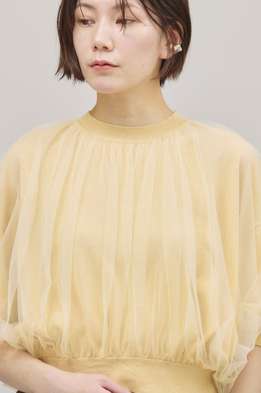 【カレンソロジー/Curensology】のチュールニットプルオーバー 人気、トレンドファッション・服の通販 founy(ファニー) 　ファッション　Fashion　レディースファッション　WOMEN　トップス・カットソー　Tops/Tshirt　ニット　Knit Tops　プルオーバー　Pullover　ギャザー　Gather　サマー　Summer　チュール　Tulle　ドッキング　Docking　other-8|ID: prp329100004369587 ipo3291000000031338060
