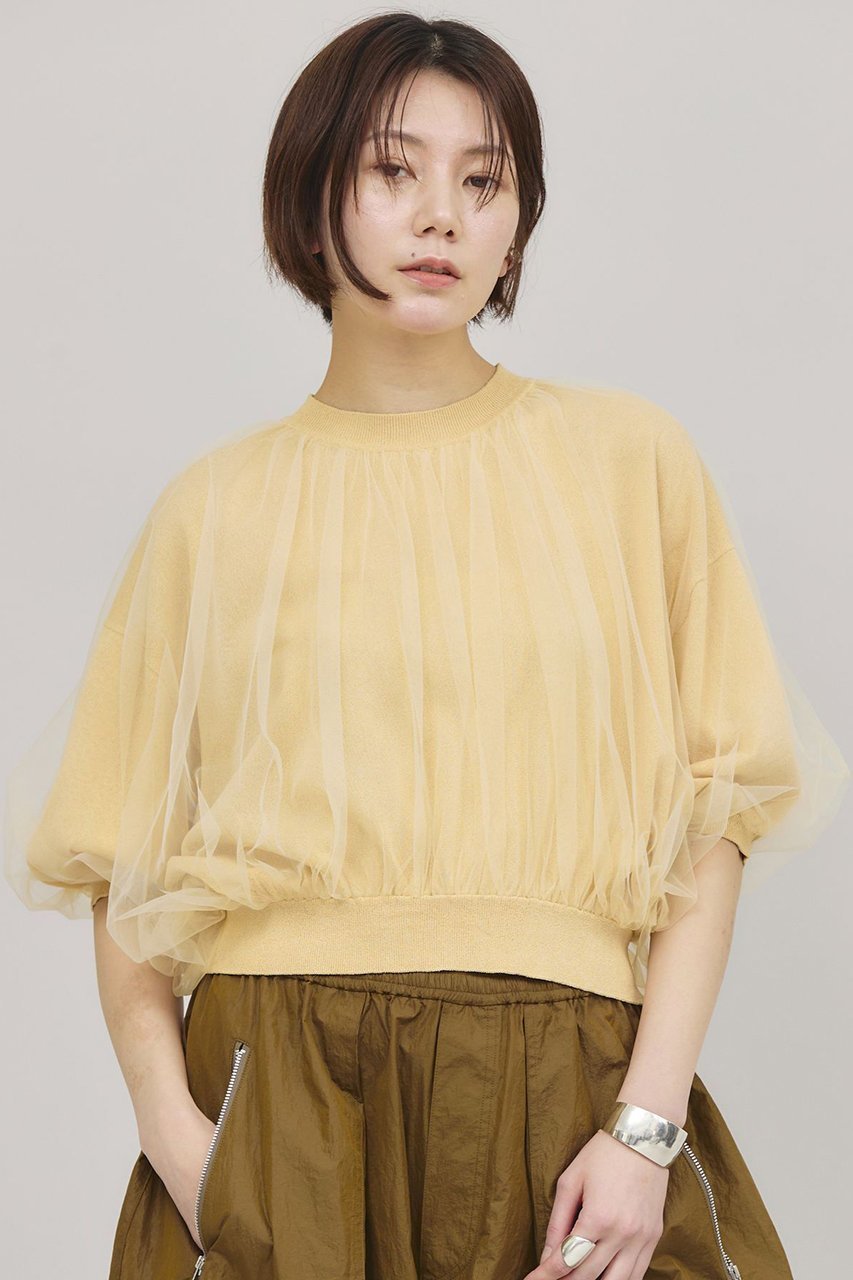 【カレンソロジー/Curensology】のチュールニットプルオーバー インテリア・キッズ・メンズ・レディースファッション・服の通販 founy(ファニー) 　ファッション　Fashion　レディースファッション　Fashion for Women　トップス・カットソー　Cut & Sew Tops　ニット　Knit Tops & Sweaters　カジュアルプルオーバー・ニットトップス　Pullovers & Knit Tops / Casual Pullovers　ギャザー　Gathered, Ruffled　サマー　Summer, Summer Style　チュール　Tulip, Tulip Motif　ドッキング　Docking, Mixed Material　クリーム|ID: prp329100004369587 ipo3291000000032613713