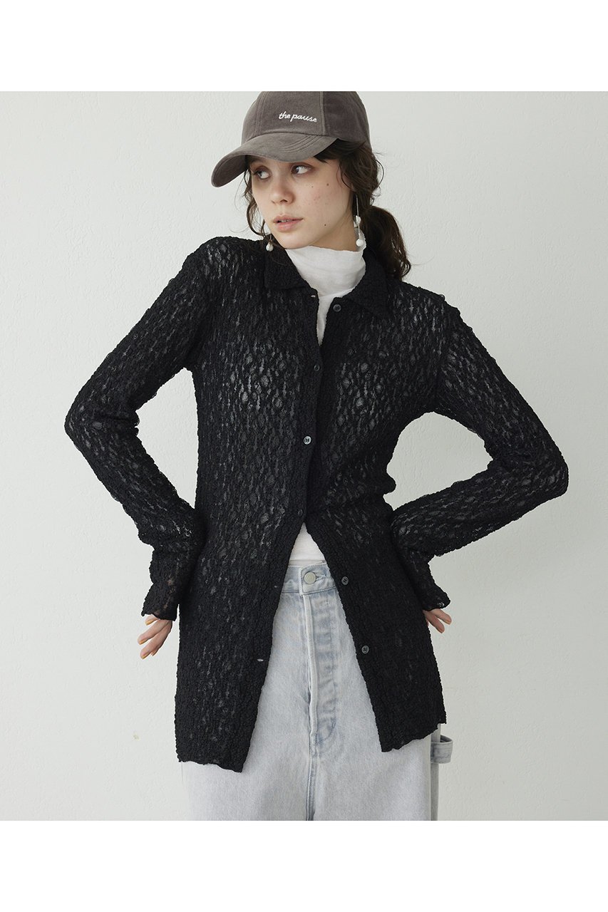 【ウィムガゼット/Whim Gazette】の【THE PAUSE】ストレッチレースシャツ インテリア・キッズ・メンズ・レディースファッション・服の通販 founy(ファニー) 　ファッション　Fashion　レディースファッション　Fashion for Women　トップス・カットソー　Cut & Sew Tops　シャツ・ブラウス・オフィスカジュアル　Elegant Blouses & Button-Ups　おすすめ　Recommended / Our Picks　インナー　Innerwear　ストレッチ　Stretch, Stretchy Fabric　スリーブ　Sleeve, Long Sleeve / Short Sleeve　ボトム　Bottoms, Lower Wear　レース　Lace, Lace Fabric　ロング　Long, Long-Length　透かし　Cut-Out, Lacework　ブラック|ID: prp329100004372582 ipo3291000000032905791