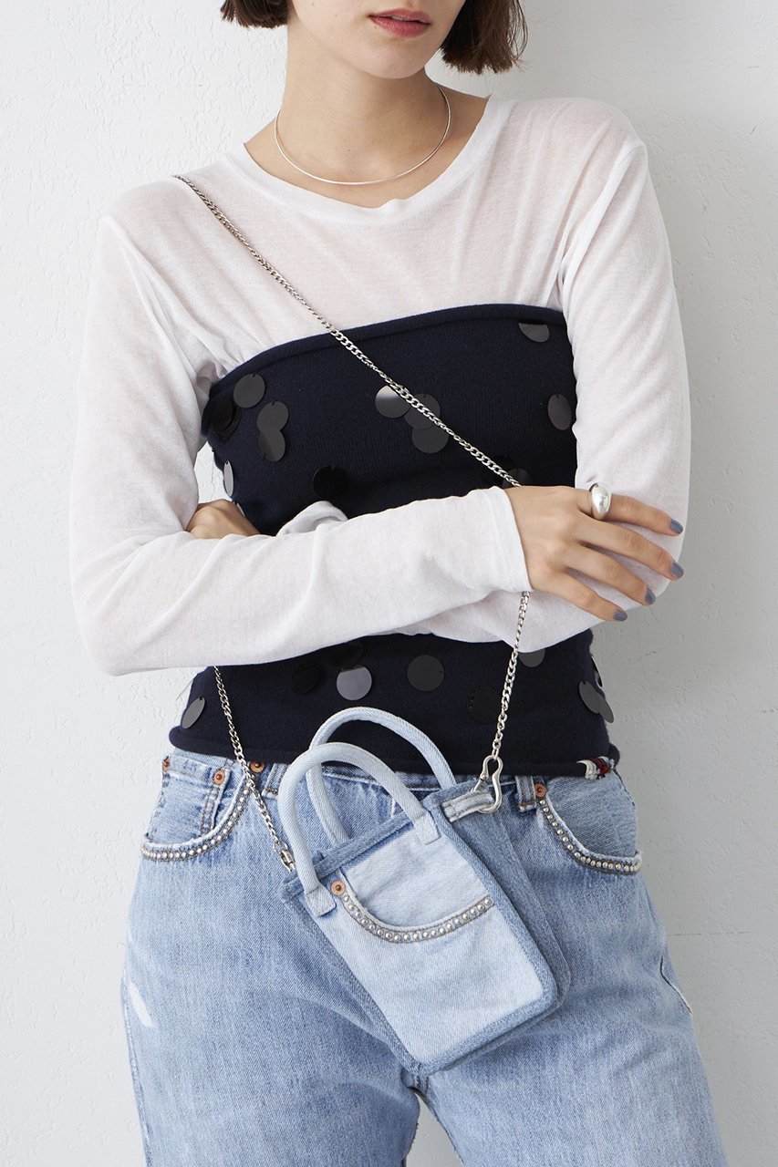 【ウィムガゼット/Whim Gazette】の【Jeanie Blue】STUDS MINI TOTE 人気、トレンドファッション・服の通販 founy(ファニー) 　ファッション　Fashion　レディースファッション　Fashion for Women　バッグ　Bags　コンパクト　Compact, Small Size　ショルダー　Shoulder, Shoulder Strap　スタッズ　Studs, Metal Accents　スマホ　Smartphone, Mobile Device　チェーン　Chain, Chain Strap　デニム　Denim, Jeans Material　バランス　Balance, Style Balance　other-6|ID: prp329100004372583 ipo3291000000032782763