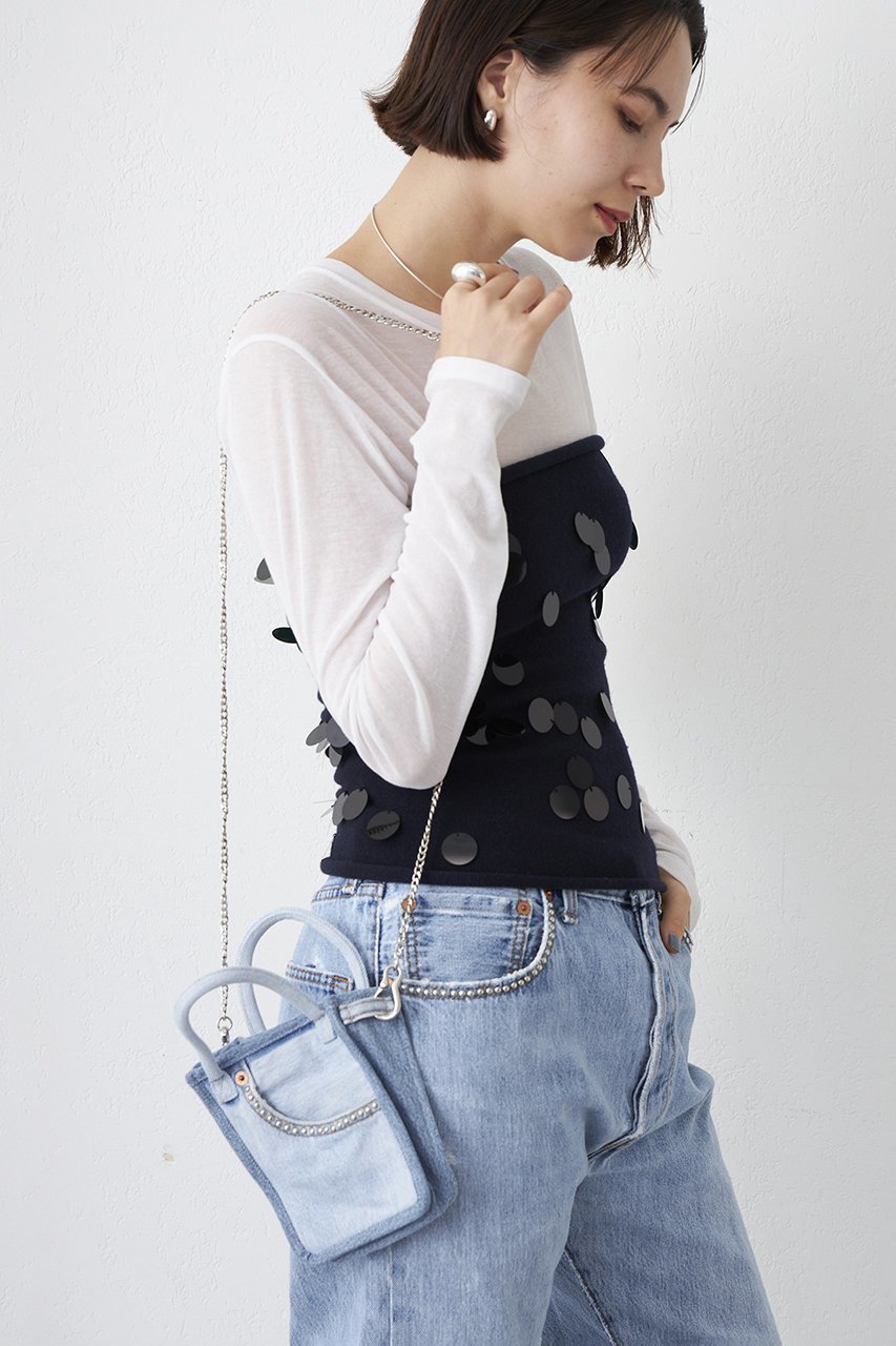 【ウィムガゼット/Whim Gazette】の【Jeanie Blue】STUDS MINI TOTE 人気、トレンドファッション・服の通販 founy(ファニー) 　ファッション　Fashion　レディースファッション　Fashion for Women　バッグ　Bags　コンパクト　Compact, Small Size　ショルダー　Shoulder, Shoulder Strap　スタッズ　Studs, Metal Accents　スマホ　Smartphone, Mobile Device　チェーン　Chain, Chain Strap　デニム　Denim, Jeans Material　バランス　Balance, Style Balance　other-7|ID: prp329100004372583 ipo3291000000032782764