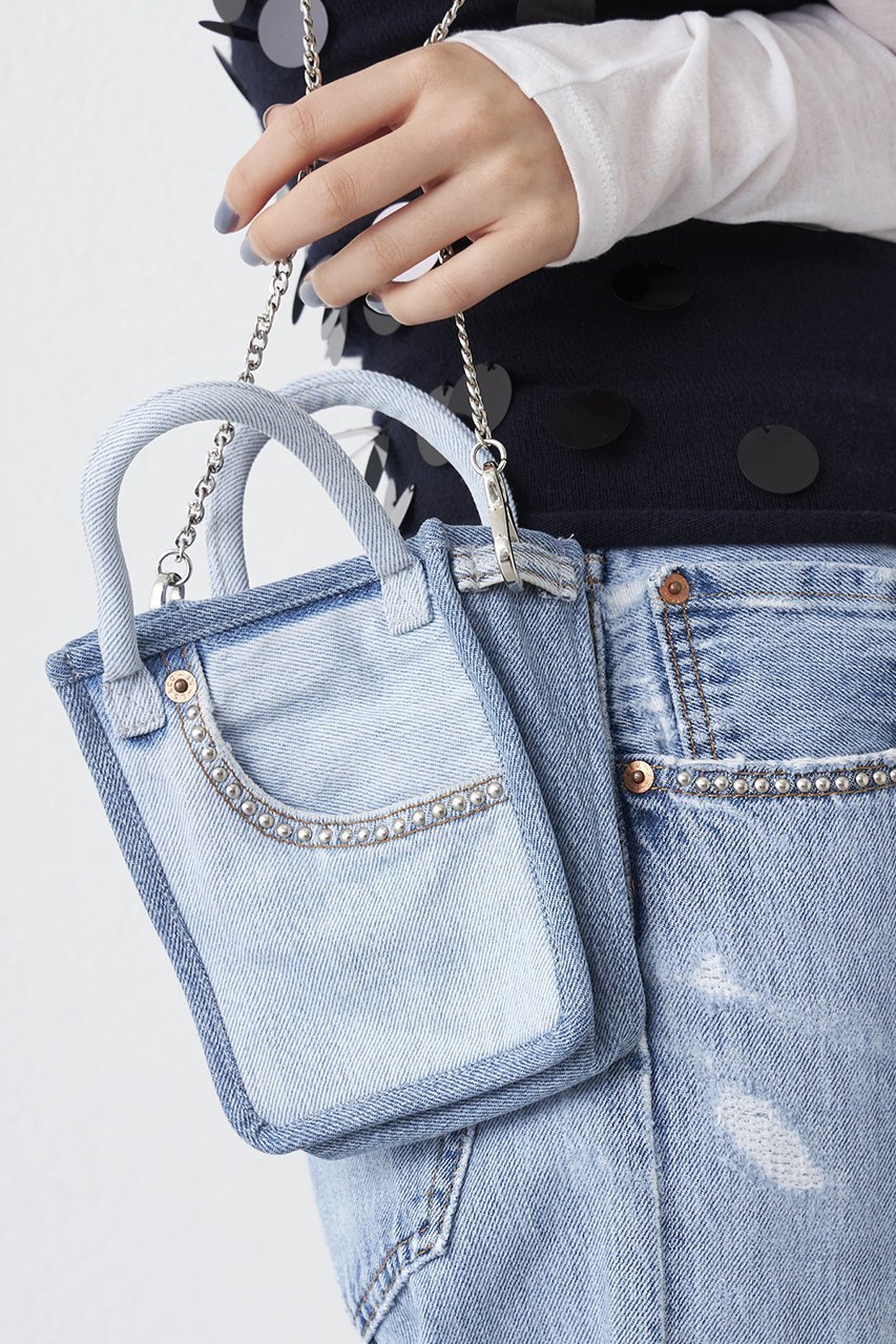 【ウィムガゼット/Whim Gazette】の【Jeanie Blue】STUDS MINI TOTE 人気、トレンドファッション・服の通販 founy(ファニー) 　ファッション　Fashion　レディースファッション　Fashion for Women　バッグ　Bags　コンパクト　Compact, Small Size　ショルダー　Shoulder, Shoulder Strap　スタッズ　Studs, Metal Accents　スマホ　Smartphone, Mobile Device　チェーン　Chain, Chain Strap　デニム　Denim, Jeans Material　バランス　Balance, Style Balance　other-8|ID: prp329100004372583 ipo3291000000032782766