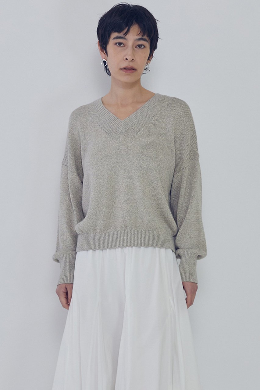 【プルミエ アロンディスモン/1er Arrondissement】のブライトニットVネックプルオーバー 人気、トレンドファッション・服の通販 founy(ファニー) 　ファッション　Fashion　レディースファッション　Fashion for Women　トップス・カットソー　Cut & Sew Tops　ニット　Knit Tops & Sweaters　カジュアルプルオーバー・ニットトップス　Pullovers & Knit Tops / Casual Pullovers　Vネックトップス　V-Neck Tops / V-Cut Neckline Shirts　2026年　2026　イタリア　Italy　フェミニン　Feminine, Girly　リネン　Linen, Linen Fabric　エレガント 上品　Elegant　夏　Summer　春　Spring　S/S・春夏　SS, Spring/Summer, Warm Season　 other-1|ID: prp329100004372590 ipo3291000000035294002