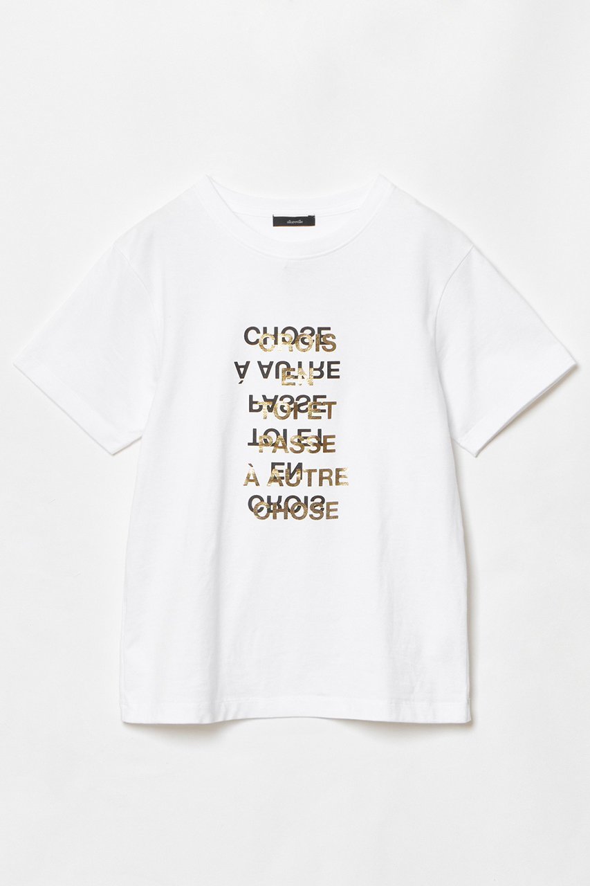 【アルアバイル/allureville】のメタリックレイヤードロゴTシャツ インテリア・キッズ・メンズ・レディースファッション・服の通販 founy(ファニー) 　ファッション　Fashion　レディースファッション　Fashion for Women　トップス・カットソー　Cut & Sew Tops　シャツ・ブラウス・オフィスカジュアル　Elegant Blouses & Button-Ups　ロングTシャツ・Tシャツ　Longline T-Shirts & Tees　カットソー・ベーシックTシャツ　Cut-and-Sewn Tops / Stretch Tees & Basics　インナー　Innerwear　カーディガン　Cardigan, Knitwear　グラフィック　Graphic, Graphic Design　サロペット　Overalls, Salopette　ショート　Short, Short Length　ジャケット　Jacket, Outerwear　スリーブ　Sleeve, Long Sleeve / Short Sleeve　プリント　Print, Printed Pattern　ラバー　Rubber, Rubber Sole　人気　Popular, Best Seller　定番　Standard, Basic Item　オフホワイト|ID: prp329100004372603 ipo3291000000035475359