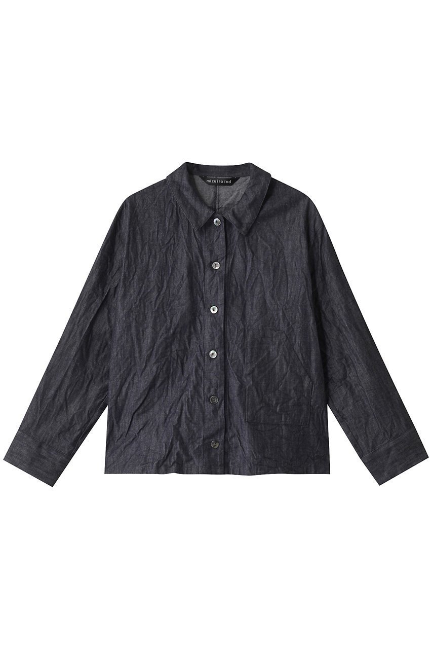 【ミズイロ インド/mizuiro ind】のdenim compact shirt シャツ インテリア・キッズ・メンズ・レディースファッション・服の通販 founy(ファニー) 　ファッション　Fashion　レディースファッション　Fashion for Women　トップス・カットソー　Cut & Sew Tops　シャツ・ブラウス・オフィスカジュアル　Elegant Blouses & Button-Ups　ロングTシャツ・Tシャツ　Longline T-Shirts & Tees　コンパクト　Compact, Small Size　スリーブ　Sleeve, Long Sleeve / Short Sleeve　デニム　Denim, Jeans Material　フロント　Front, Front Design　ポケット　Pocket, Pocket Detail　ロング　Long, Long-Length　ワッシャー　Washer, Crinkled Finish　navy|ID: prp329100004372609 ipo3291000000032867762