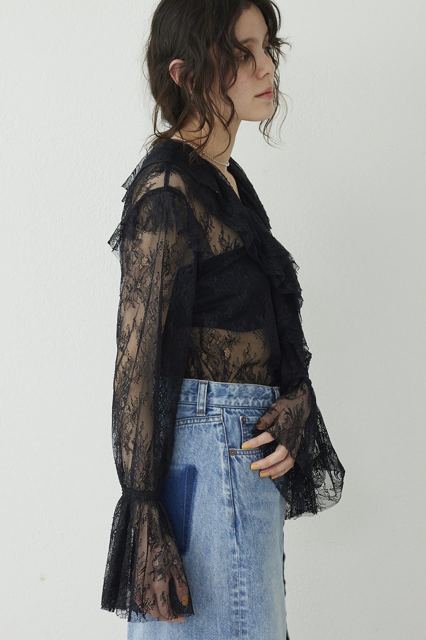 【ウィムガゼット/Whim Gazette】の【THE PAUSE】ラッフルレースフリルブラウス 人気、トレンドファッション・服の通販 founy(ファニー) 　ファッション　Fashion　レディースファッション　Fashion for Women　トップス・カットソー　Cut & Sew Tops　シャツ・ブラウス・オフィスカジュアル　Elegant Blouses & Button-Ups　おすすめ　Recommended / Our Picks　インナー　Innerwear　カットソー　Cut and Sewn Top　キャミソール　Camisole, Spaghetti Strap Top　シンプル　Simple, Minimal　スリーブ　Sleeve, Long Sleeve / Short Sleeve　タンク　Tank Top, Sleeveless Top　フェミニン　Feminine, Girly　フリル　Frill, Ruffle　ボトム　Bottoms, Lower Wear　レース　Lace, Lace Fabric　ロング　Long, Long-Length　羽織　Haori, Light Jacket　長袖　Long Sleeve, Full Sleeve　other-5|ID: prp329100004372614 ipo3291000000032862829