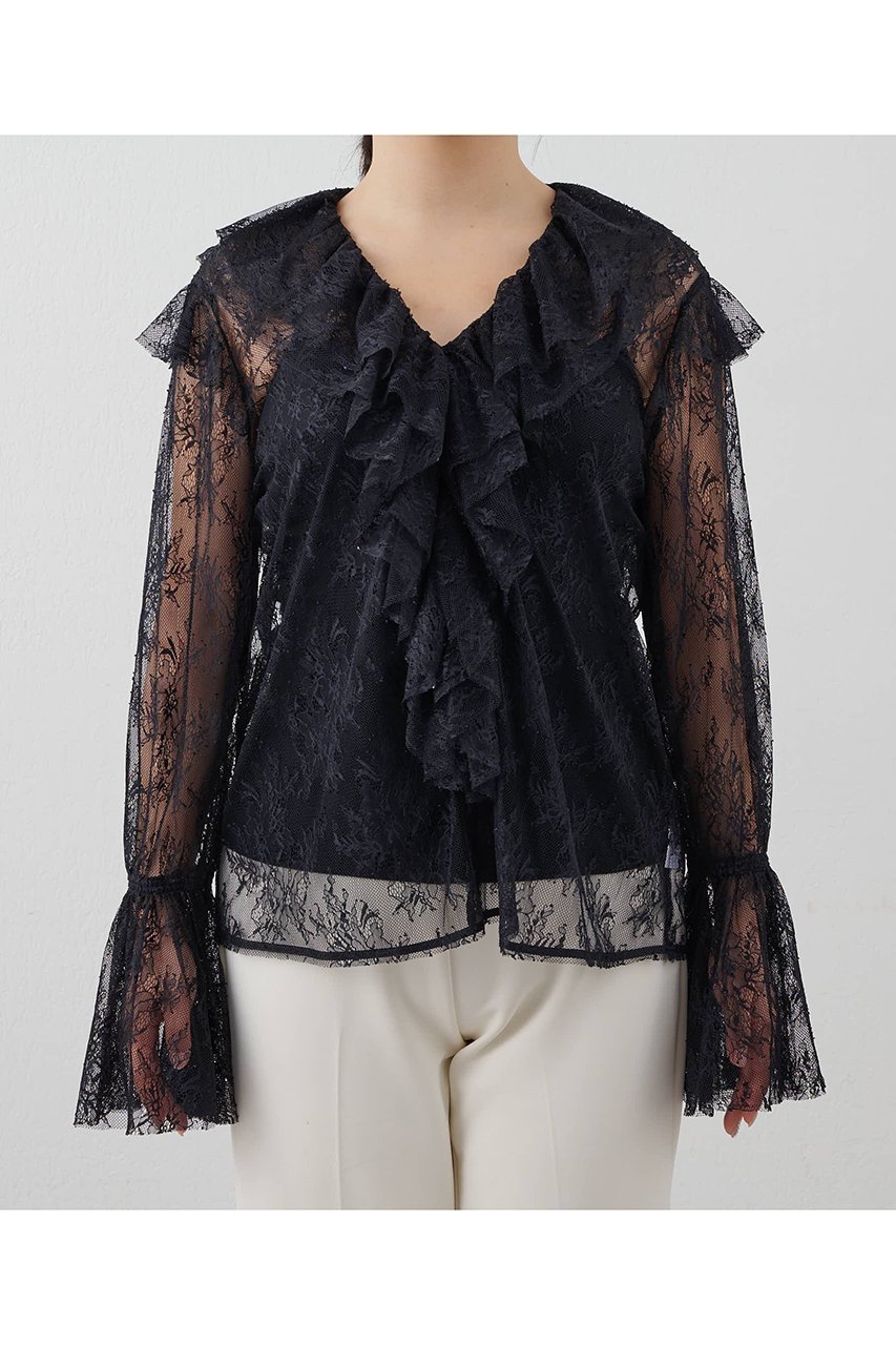 【ウィムガゼット/Whim Gazette】の【THE PAUSE】ラッフルレースフリルブラウス 人気、トレンドファッション・服の通販 founy(ファニー) 　ファッション　Fashion　レディースファッション　Fashion for Women　トップス・カットソー　Cut & Sew Tops　シャツ・ブラウス・オフィスカジュアル　Elegant Blouses & Button-Ups　おすすめ　Recommended / Our Picks　インナー　Innerwear　カットソー　Cut and Sewn Top　キャミソール　Camisole, Spaghetti Strap Top　シンプル　Simple, Minimal　スリーブ　Sleeve, Long Sleeve / Short Sleeve　タンク　Tank Top, Sleeveless Top　フェミニン　Feminine, Girly　フリル　Frill, Ruffle　ボトム　Bottoms, Lower Wear　レース　Lace, Lace Fabric　ロング　Long, Long-Length　羽織　Haori, Light Jacket　長袖　Long Sleeve, Full Sleeve　other-7|ID: prp329100004372614 ipo3291000000032862841