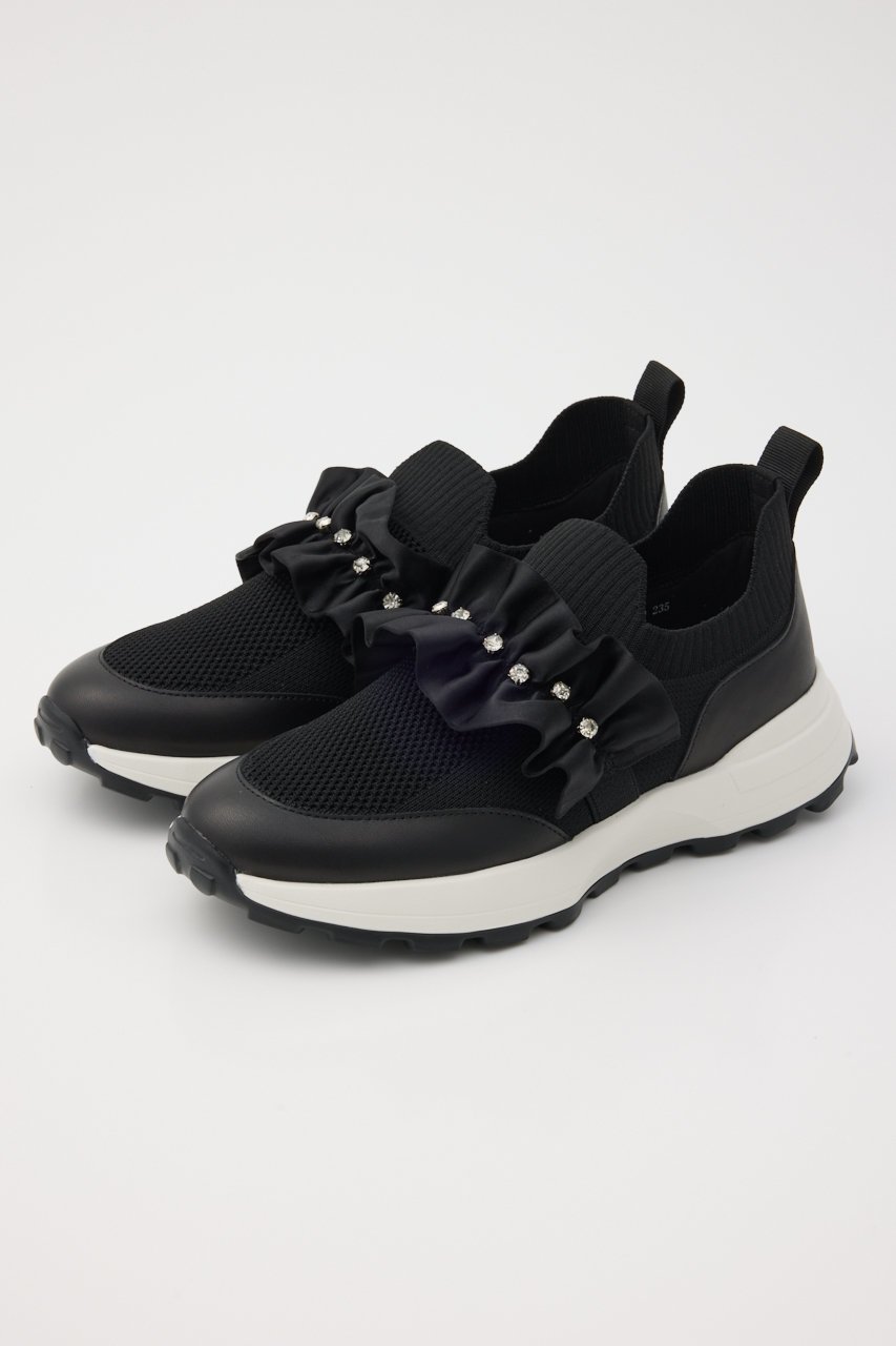 【スタッカート/STACCATO】のラッフルニットコンビスリッポン インテリア・キッズ・メンズ・レディースファッション・服の通販 founy(ファニー) 　ファッション　Fashion　レディースファッション　Fashion for Women　エレガント 上品　Elegant　シューズ　Shoes, Footwear　ビジュー　Bijou, Jewel-like Accent　フラット　Flat, Flat Shoes　ラッフル　Ruffle, Frill　リボン　Ribbon, Bow　ブラック|ID: prp329100004374907 ipo3291000000034939414