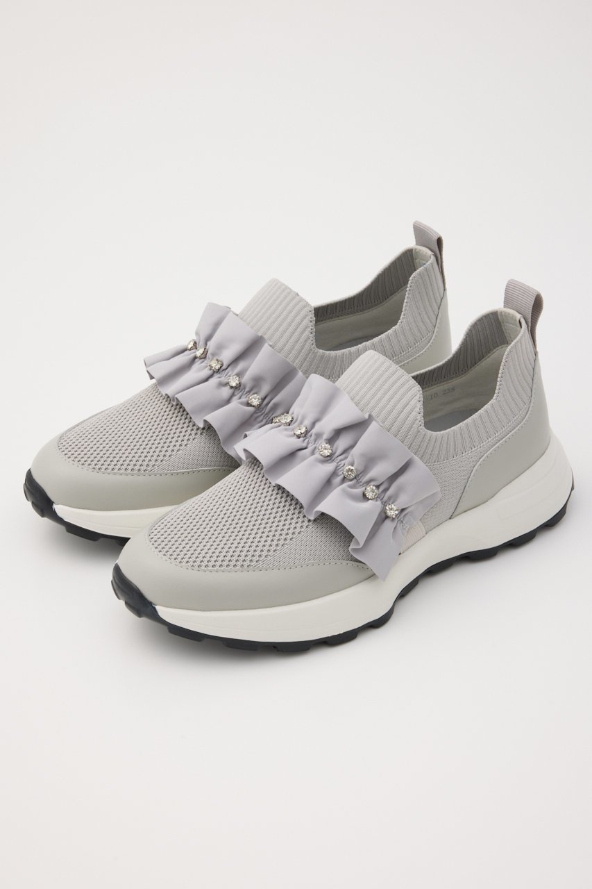 【スタッカート/STACCATO】のラッフルニットコンビスリッポン インテリア・キッズ・メンズ・レディースファッション・服の通販 founy(ファニー) 　ファッション　Fashion　レディースファッション　Fashion for Women　エレガント 上品　Elegant　シューズ　Shoes, Footwear　ビジュー　Bijou, Jewel-like Accent　フラット　Flat, Flat Shoes　ラッフル　Ruffle, Frill　リボン　Ribbon, Bow　グレー|ID: prp329100004374907 ipo3291000000034939415