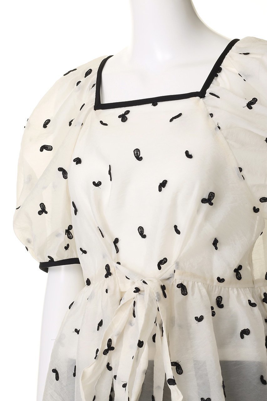 【ルール ロジェット/leur logette】のペタルエンブロイダリートップ 人気、トレンドファッション・服の通販 founy(ファニー) 　ファッション　Fashion　レディースファッション　Fashion for Women　トップス・カットソー　Cut & Sew Tops　シャツ・ブラウス・オフィスカジュアル　Elegant Blouses & Button-Ups　ショート　Short, Short Length　スリーブ　Sleeve, Long Sleeve / Short Sleeve　モチーフ　Motif, Design Theme　リボン　Ribbon, Bow　other-5|ID: prp329100004374933 ipo3291000000032868345