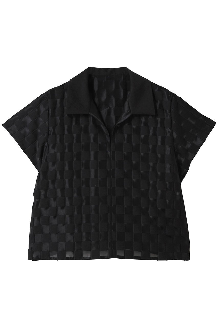 【アドーア/ADORE】のダミエジャガードブラウス インテリア・キッズ・メンズ・レディースファッション・服の通販 founy(ファニー) 　ファッション　Fashion　レディースファッション　WOMEN　トップス・カットソー　Tops/Tshirt　シャツ/ブラウス　Shirts/Blouses　おすすめ　Recommend　ショート　Short　ジャカード　Jacquard　スキッパー　Skipper　スリーブ　Sleeve　セットアップ　Set Up　モチーフ　Motif　無地　Plain Color　ブラック|ID: prp329100004374941 ipo3291000000031236795
