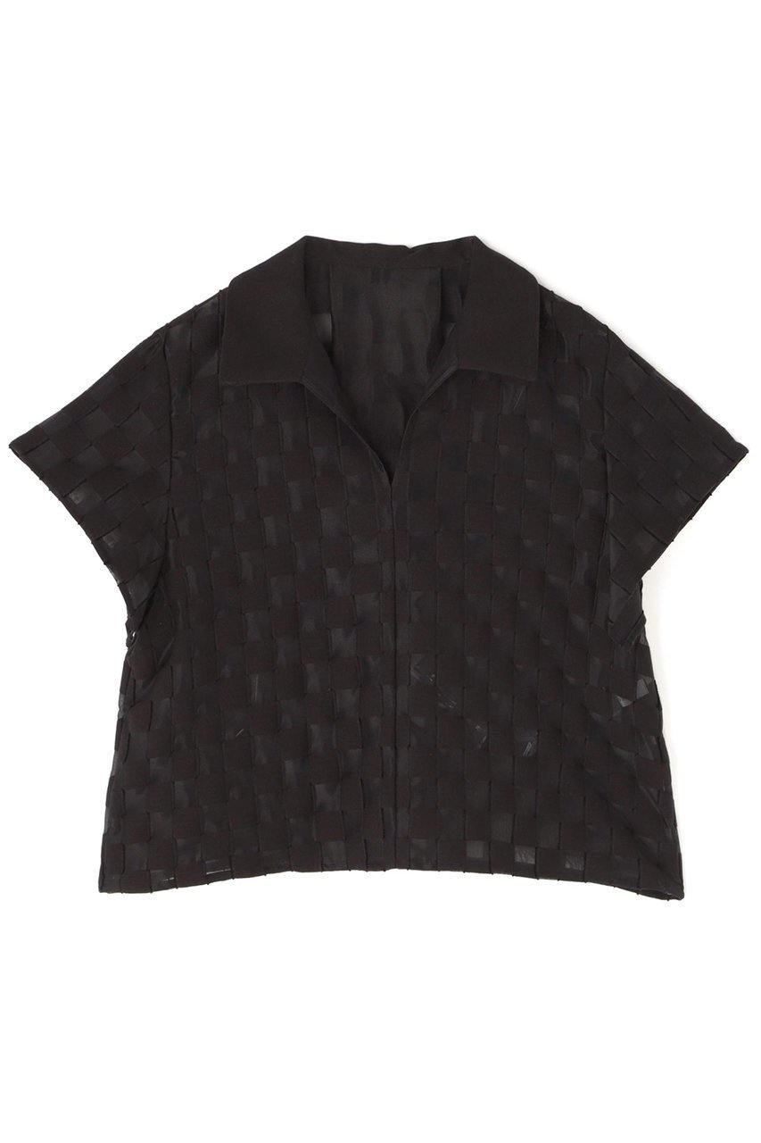 【アドーア/ADORE】のダミエジャガードブラウス インテリア・キッズ・メンズ・レディースファッション・服の通販 founy(ファニー) 　ファッション　Fashion　レディースファッション　WOMEN　トップス・カットソー　Tops/Tshirt　シャツ/ブラウス　Shirts/Blouses　おすすめ　Recommend　ショート　Short　ジャカード　Jacquard　スキッパー　Skipper　スリーブ　Sleeve　セットアップ　Set Up　モチーフ　Motif　無地　Plain Color　ブラック|ID: prp329100004374941 ipo3291000000032271478