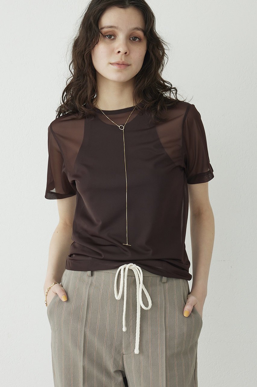 【ウィムガゼット/Whim Gazette】の【THE PAUSE】ハイゲージチュールTシャツ 人気、トレンドファッション・服の通販 founy(ファニー) 　ファッション　Fashion　レディースファッション　Fashion for Women　トップス・カットソー　Cut & Sew Tops　シャツ・ブラウス・オフィスカジュアル　Elegant Blouses & Button-Ups　ロングTシャツ・Tシャツ　Longline T-Shirts & Tees　カットソー・ベーシックTシャツ　Cut-and-Sewn Tops / Stretch Tees & Basics　おすすめ　Recommended / Our Picks　なめらか　Smooth, Silky Texture　インナー　Innerwear　キャミソール　Camisole, Spaghetti Strap Top　コンパクト　Compact, Small Size　シアー　Sheer, See-Through　ショート　Short, Short Length　ジャケット　Jacket, Outerwear　スリーブ　Sleeve, Long Sleeve / Short Sleeve　タンク　Tank Top, Sleeveless Top　チュール　Tulip, Tulip Motif　ヌーディ　Nude, Nude Tone　半袖　Short Sleeve, Half Sleeve　 other-1|ID: prp329100004374967 ipo3291000000032865925